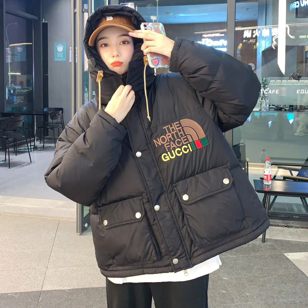 99新 GUCCI/古驰 古驰 黑色 北面 联名 连帽 羽绒服 外套 s码 