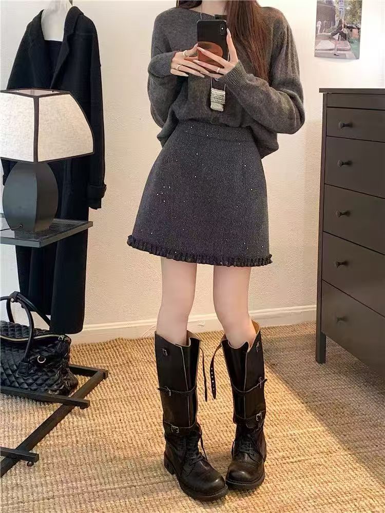 小香风Q732灰亮闪闪时尚半身裙6809