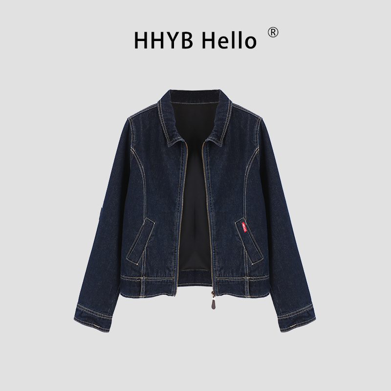 HHYB Hello2025秋季新款美式做旧修身牛仔夹克外套复古短款H70022
