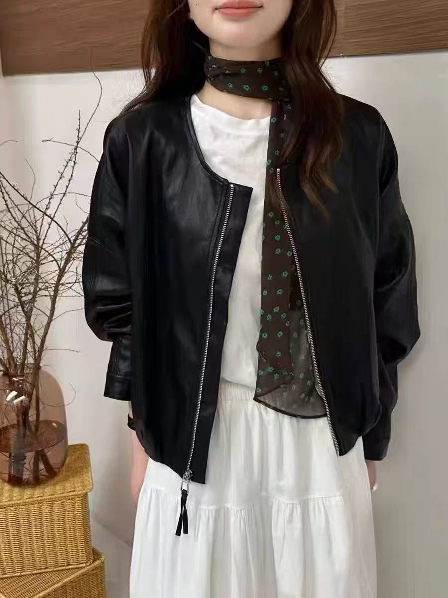 格调美美 2510 春季新款韩版简约休闲PU短款皮衣女长袖百搭外套