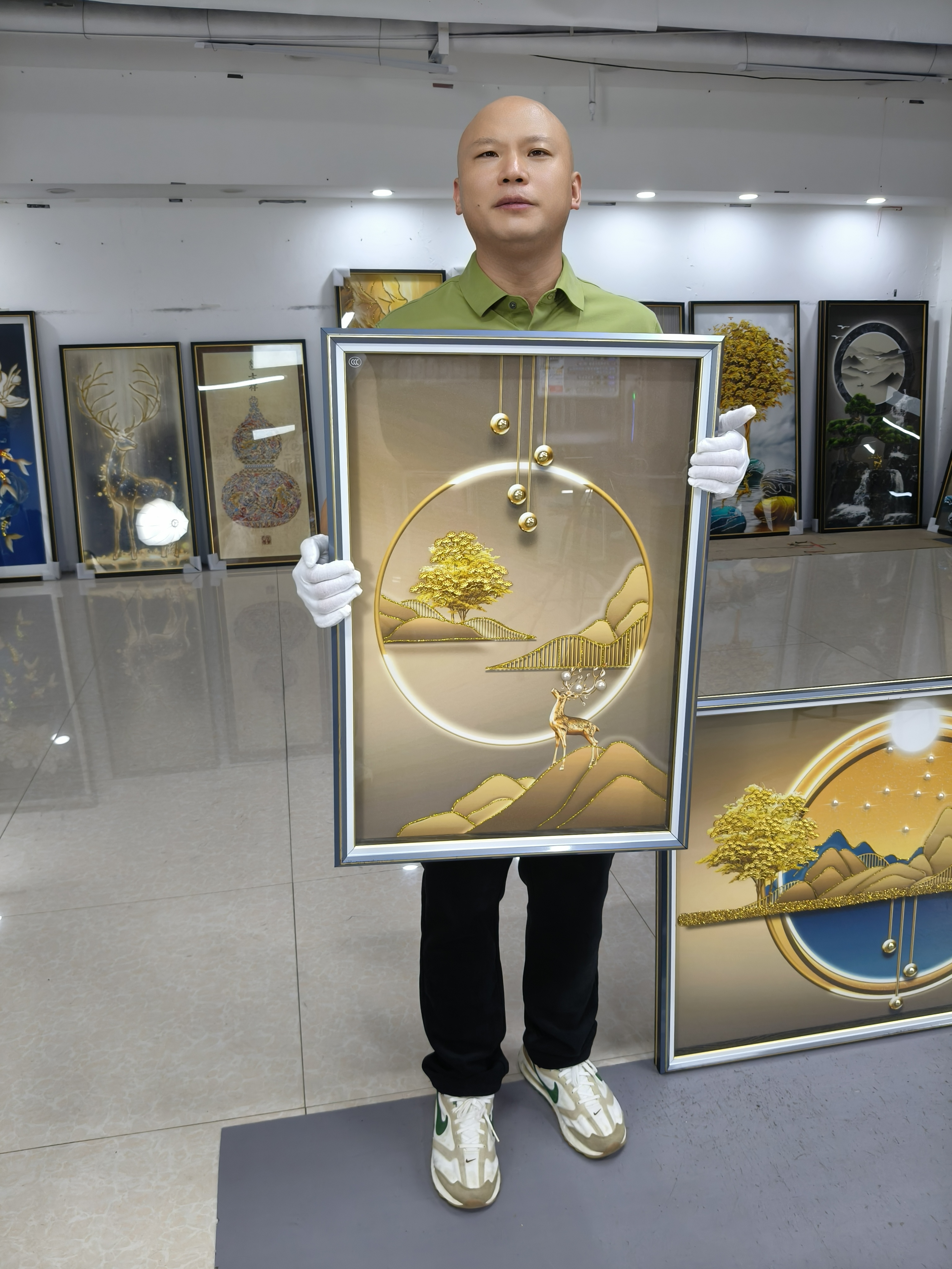 钢化玻璃【福禄几何】客厅装饰画轻奢现代抽象三联画高档墙画防水画