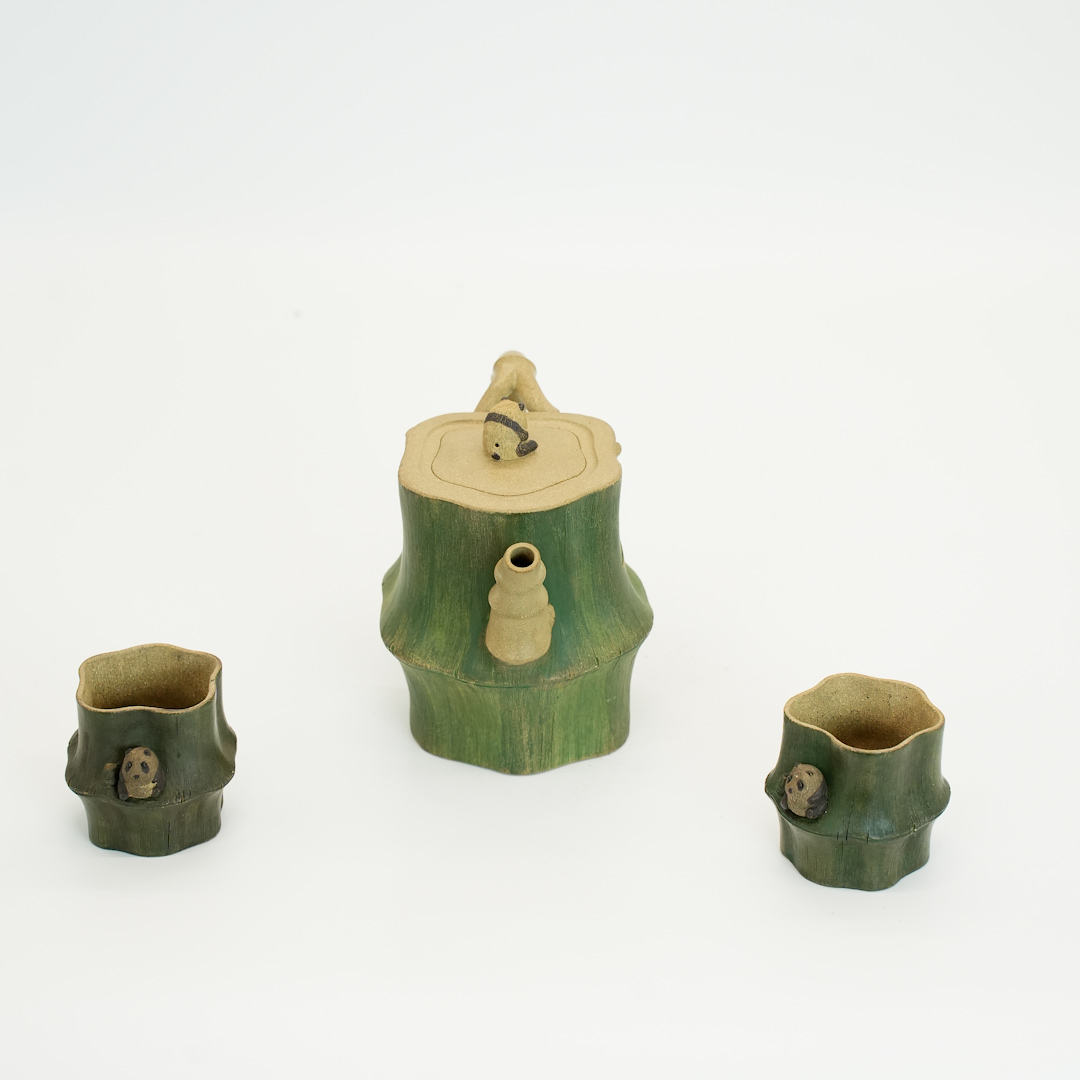 花器巨匠双大候选人高建芳：段泥粉浆团团圆圆套组紫砂壶两杯450cc