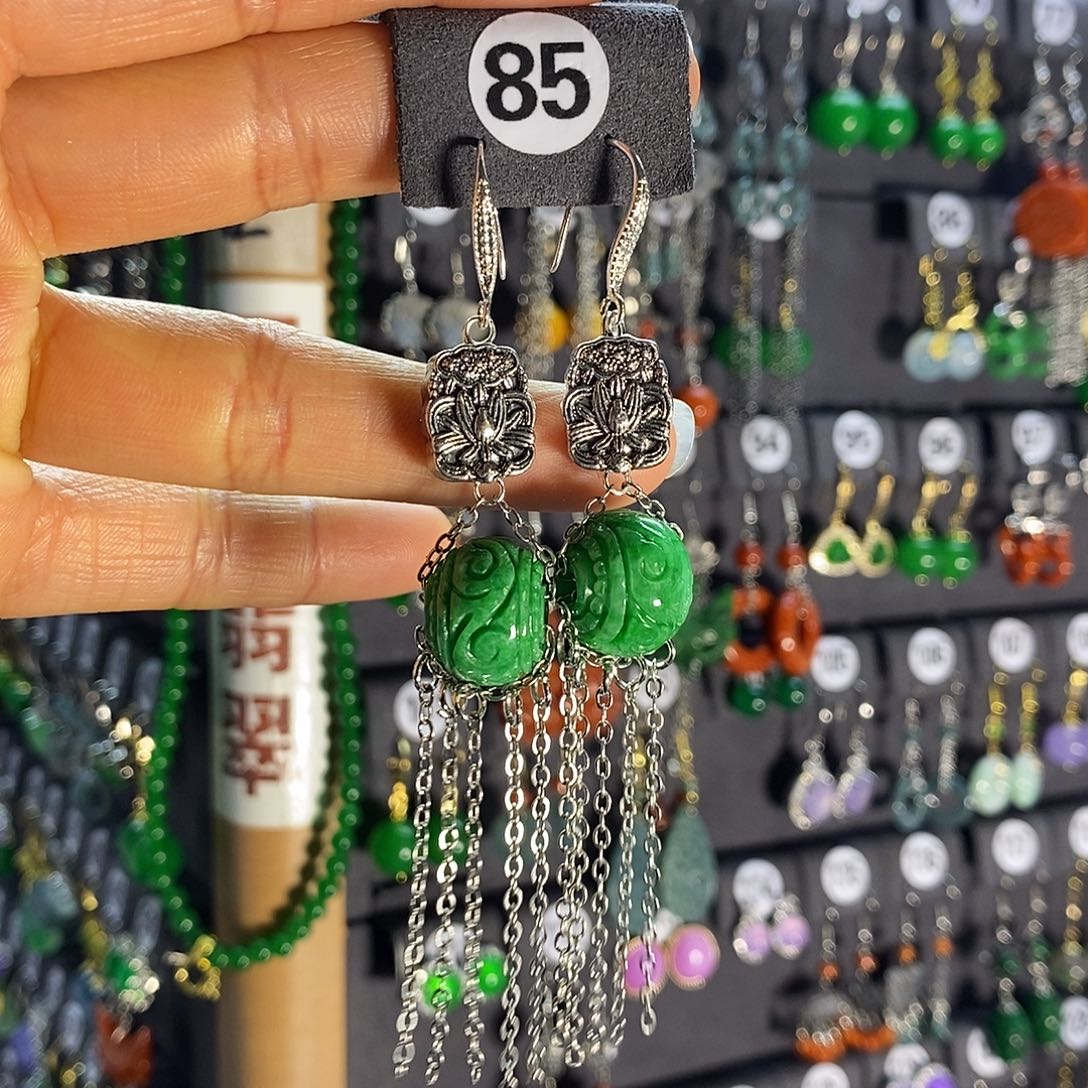 银S925镶嵌翡翠耳饰85