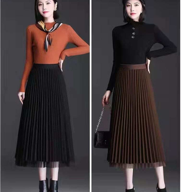 X8828【秋冬新款】时尚网纱百褶两面可穿半身裙（2个颜色）