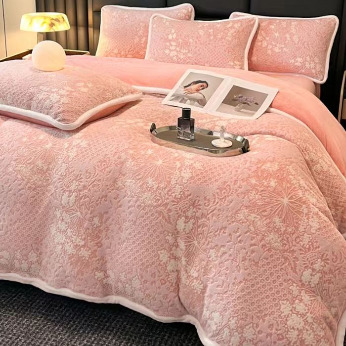 【琰美居】加厚加密立体雕花牛奶绒四件套