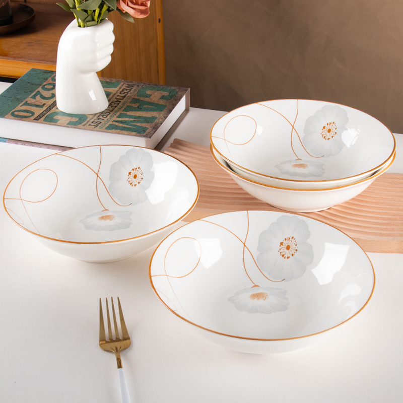 【4个装】8英寸岁月静好家用陶瓷面碗菜碗高颜值釉下彩汤面碗