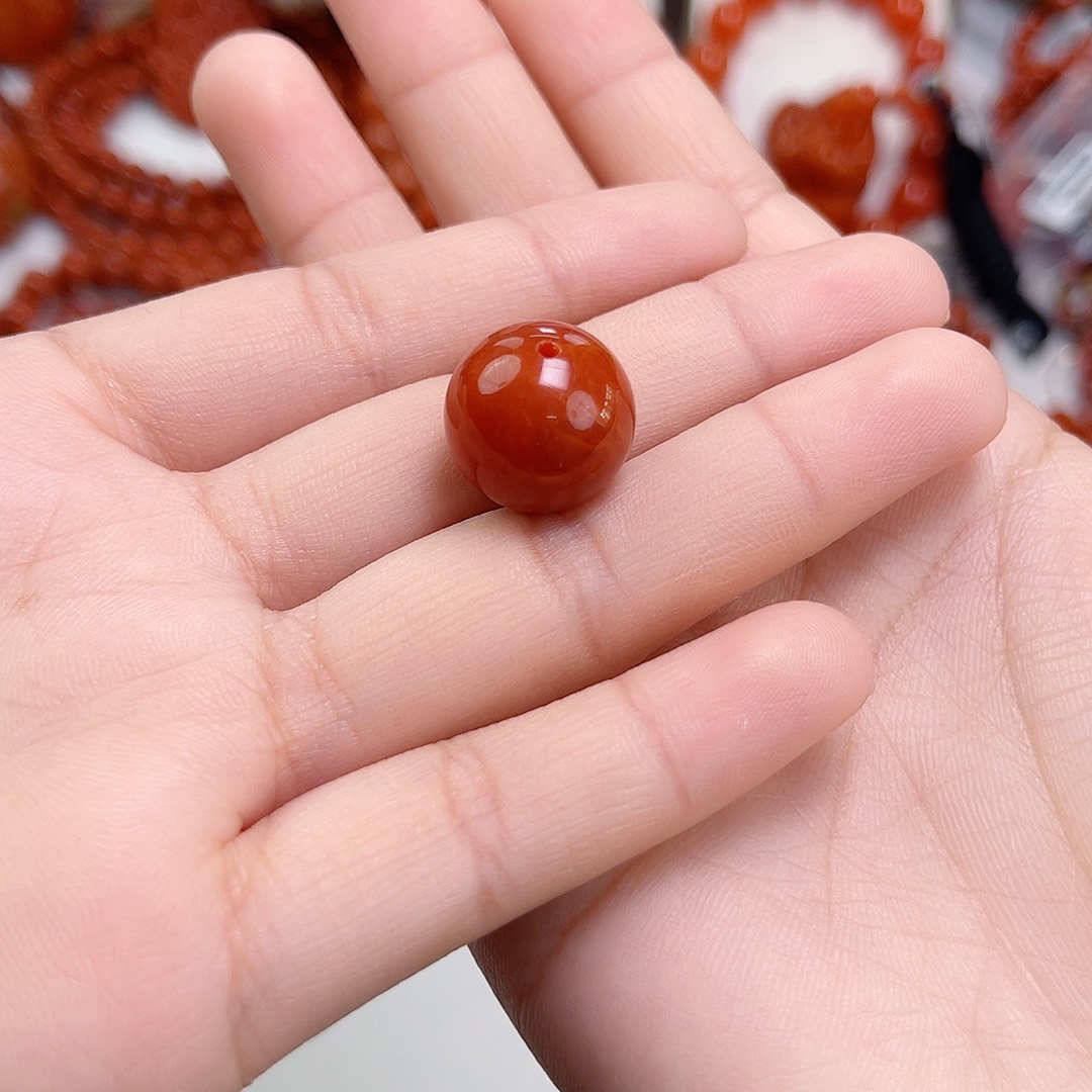 南红玛瑙未镶嵌手链瓦西锦红满肉单珠15mm