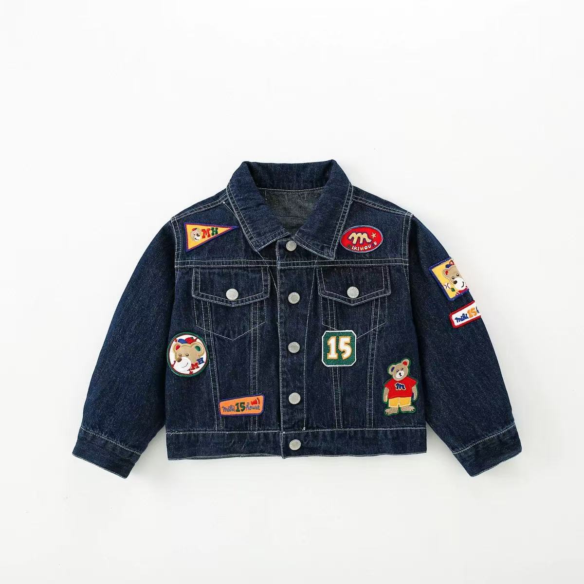 春秋男宝多标款牛仔熊外套 单排扣时尚抗风长袖上衣外套