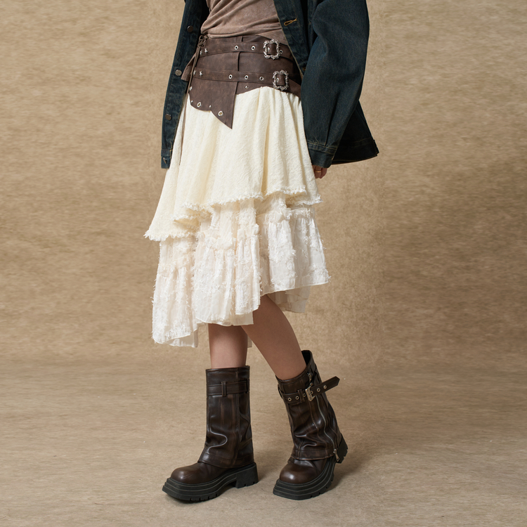 西町村屋短款摆裙女2025秋季新款废土风不规则拼接裙子XAAC10588