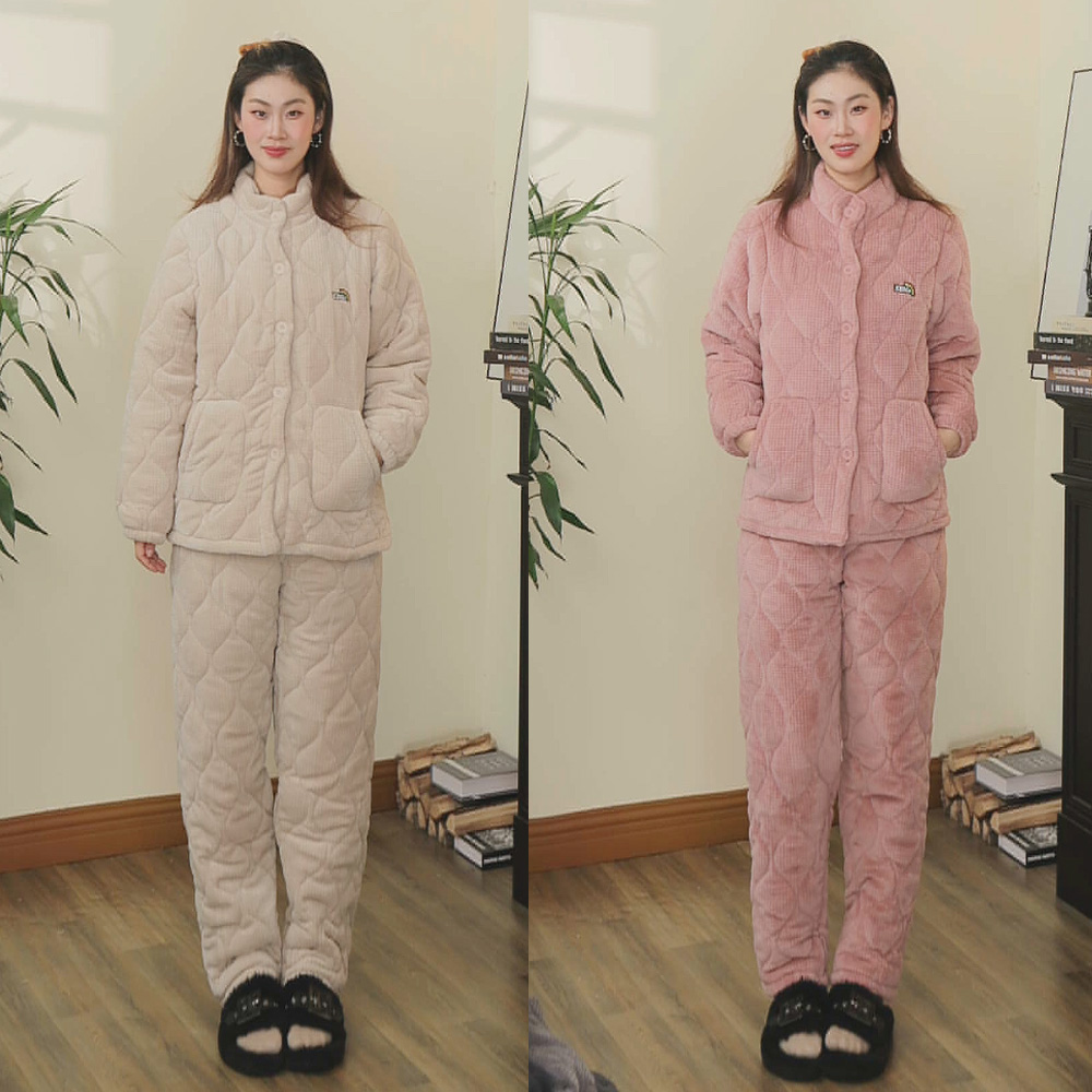 「抗寒省服」高个子定制三层夹棉法兰绒家居服睡衣