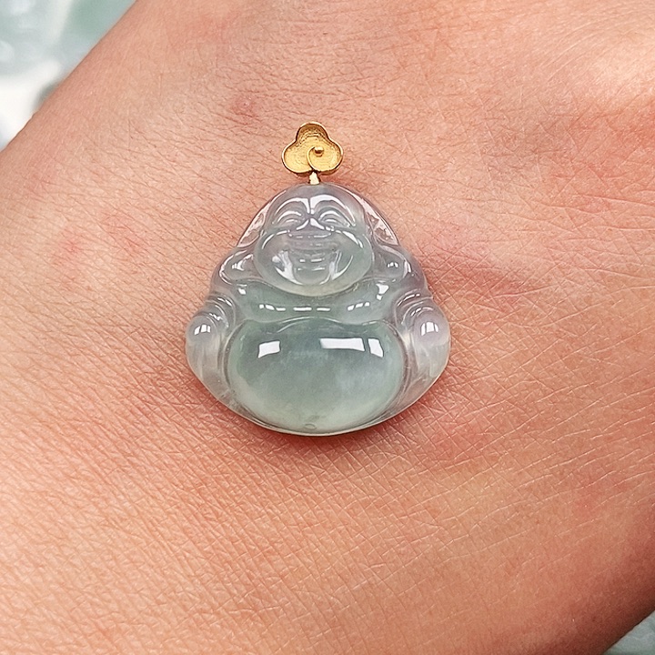 翡翠18K金镶嵌颈饰佛公