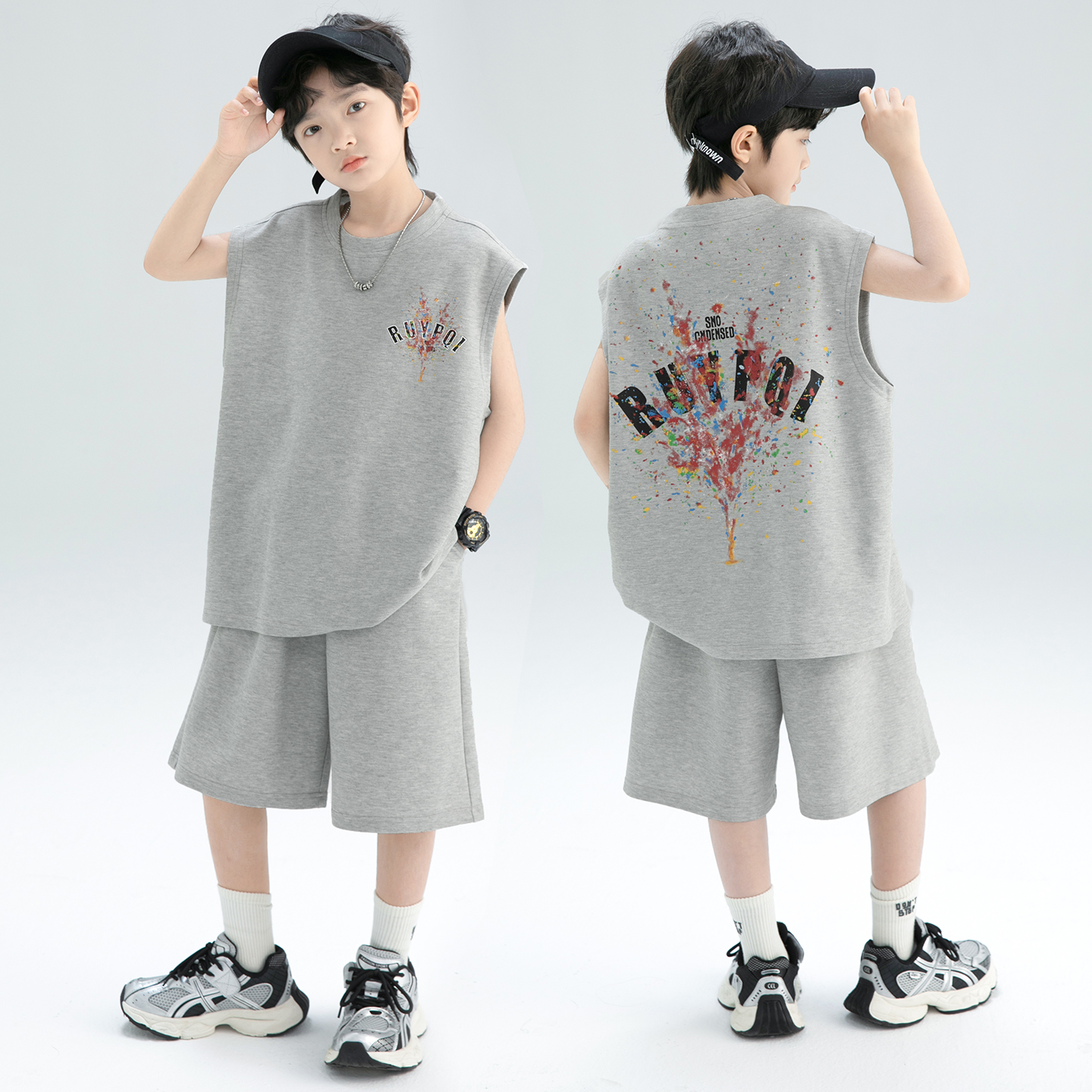 男童夏季背心套装2025新款休闲夏款中大儿童套装【QSX-DR】B5361