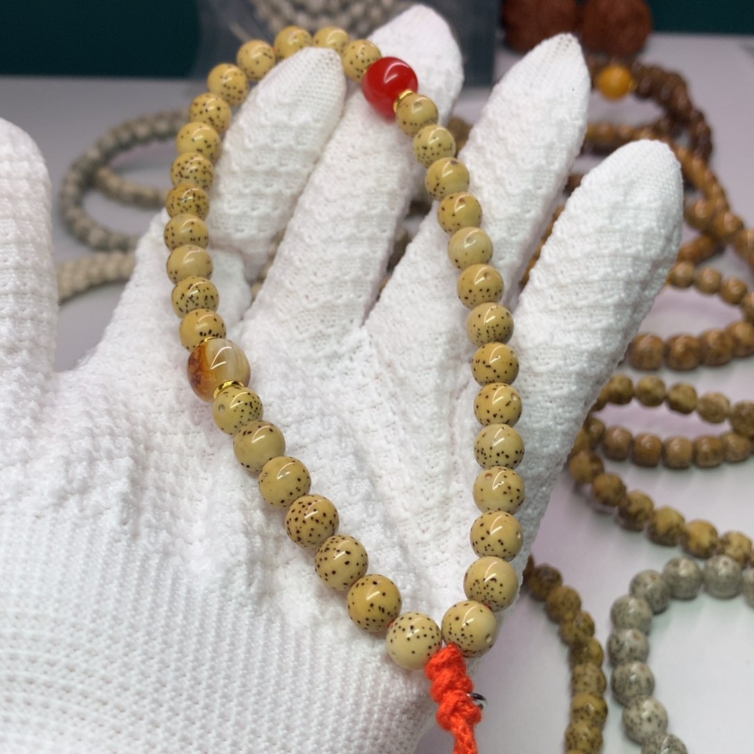 星月菩提手串8圆鸡油黄月朗星稀小细星