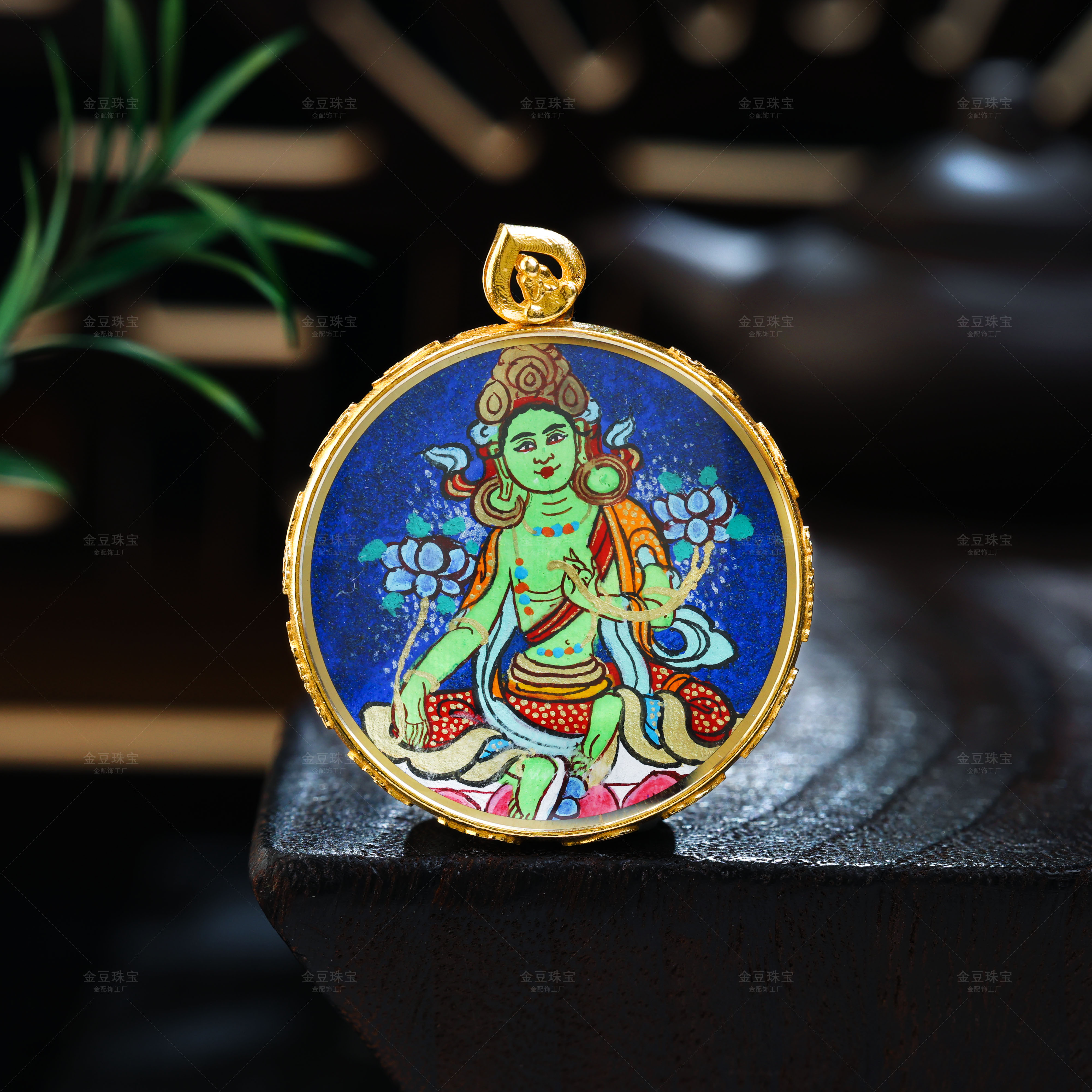 【金豆专享】加加●大卡‖18K金绿度母唐卡吊坠手绘热贡金卡V