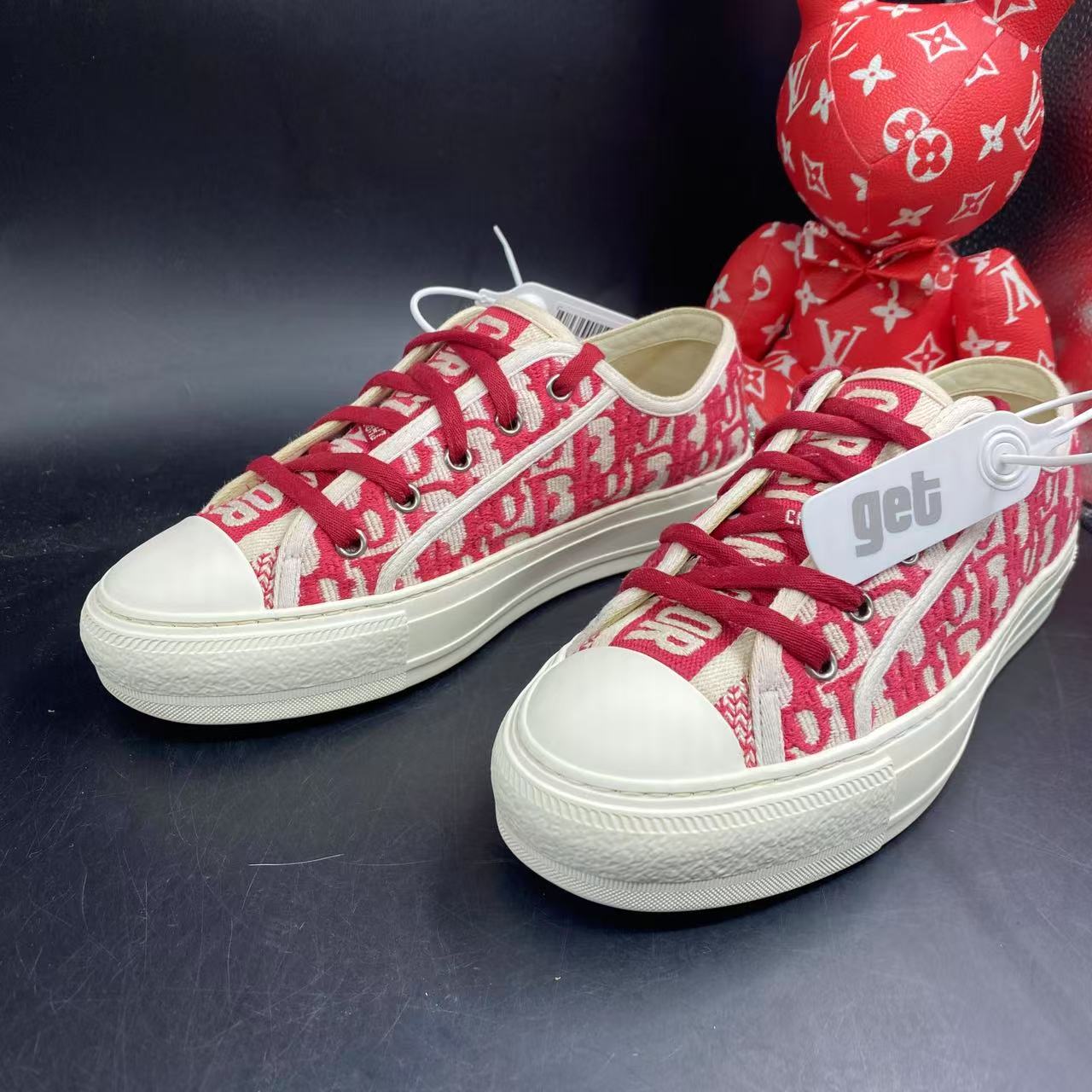 95新 DIOR/迪奥 红白老花帆布板鞋38欧码kke175