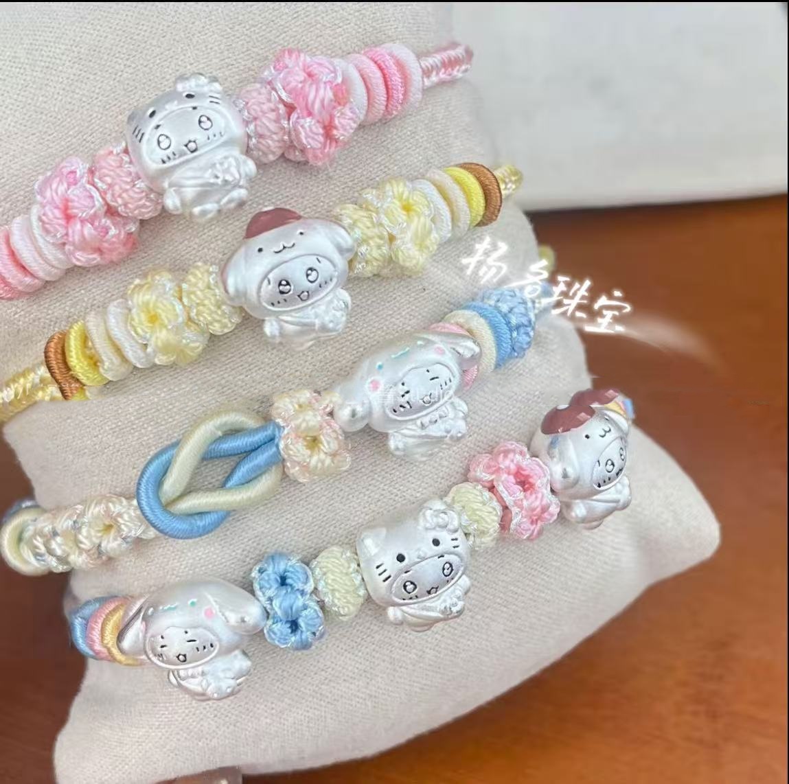 足银手链 足银999三俪鸥×Chiikawa萌物合体可爱纯银配件手链学生