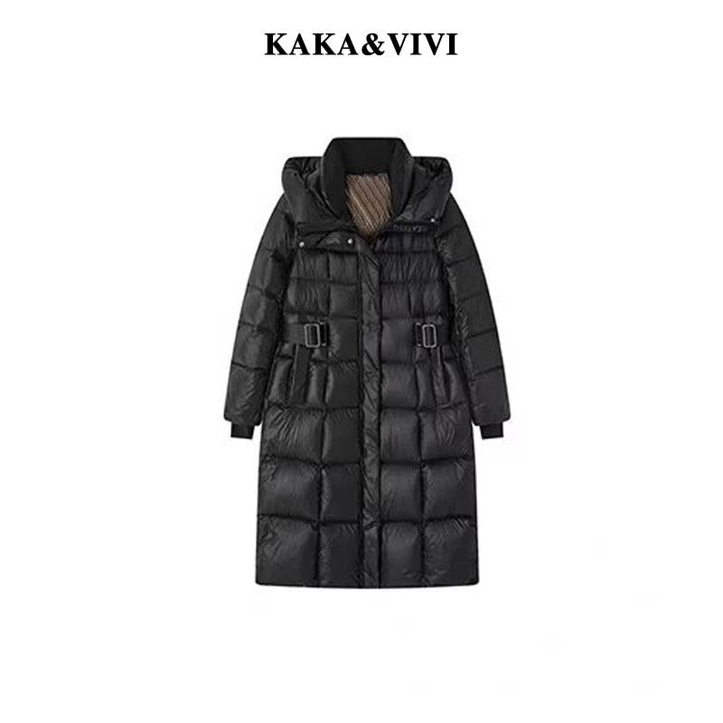 冬季女时尚简约可调节式连帽收腰外套