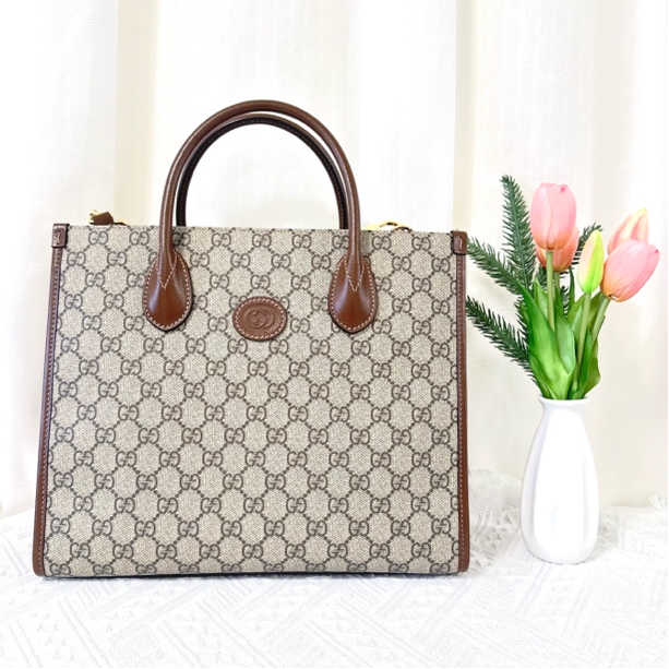 99新 GUCCI/古驰 托特包中号乌木色 31*26*13cm