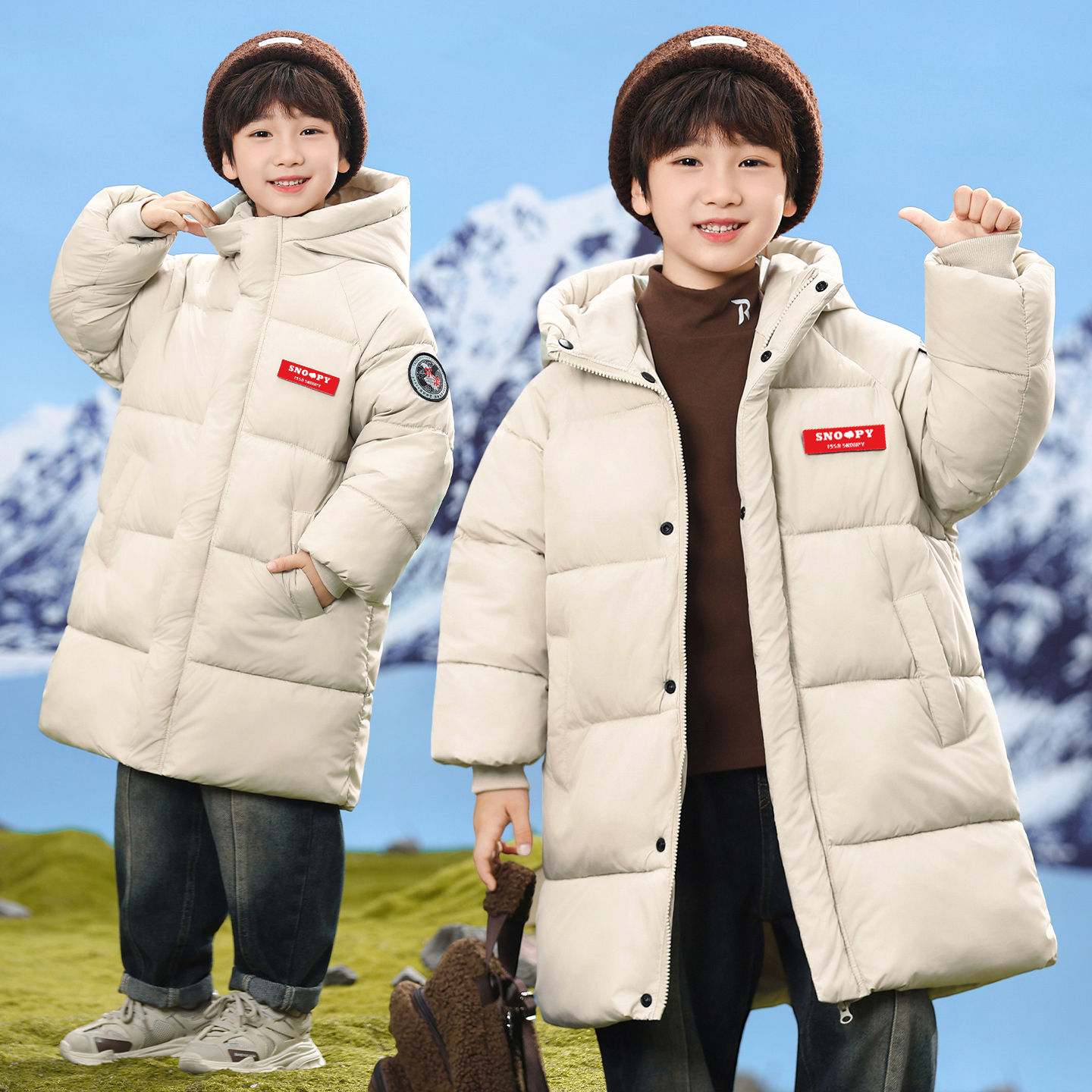 Snoopy/史努比儿童加厚中长款棉服连帽保暖外套冬季童装亲子款