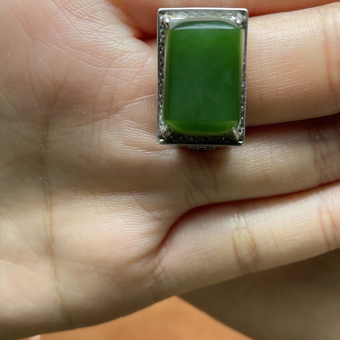 和田玉（碧玉）银S925镶嵌吊坠(赠链)戒指