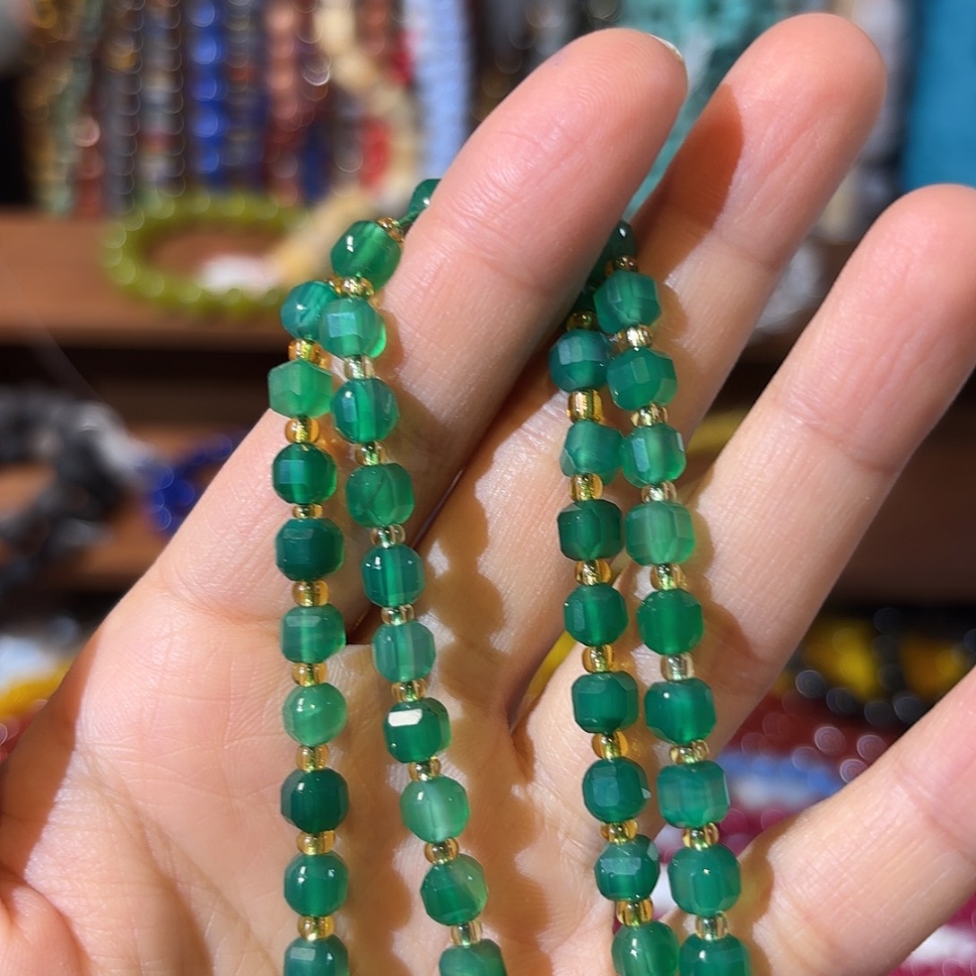 玛瑙/玉髓银S925镀金镶嵌珠宝半成品绿玛瑙方糖卡6一条