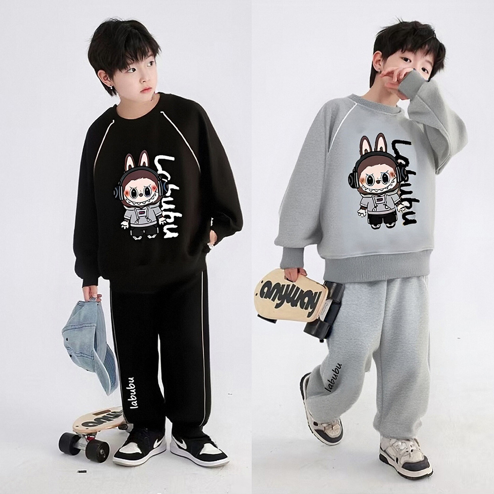 儿童秋季卡通长袖套装男女童潮流卫衣卫裤两件套