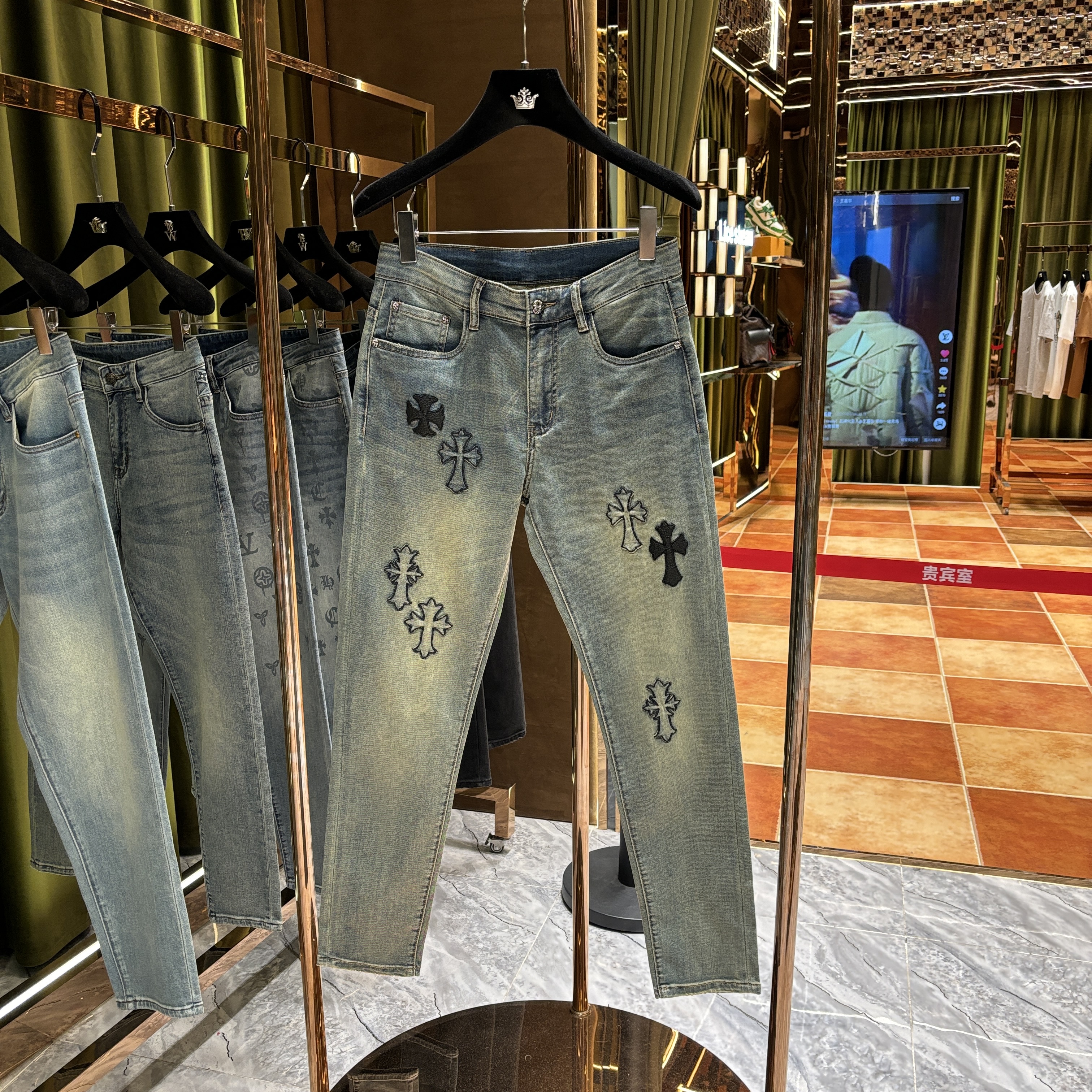 412【灼灼专属】2025年春夏款轻奢潮牌重工定制洗水牛仔裤77079