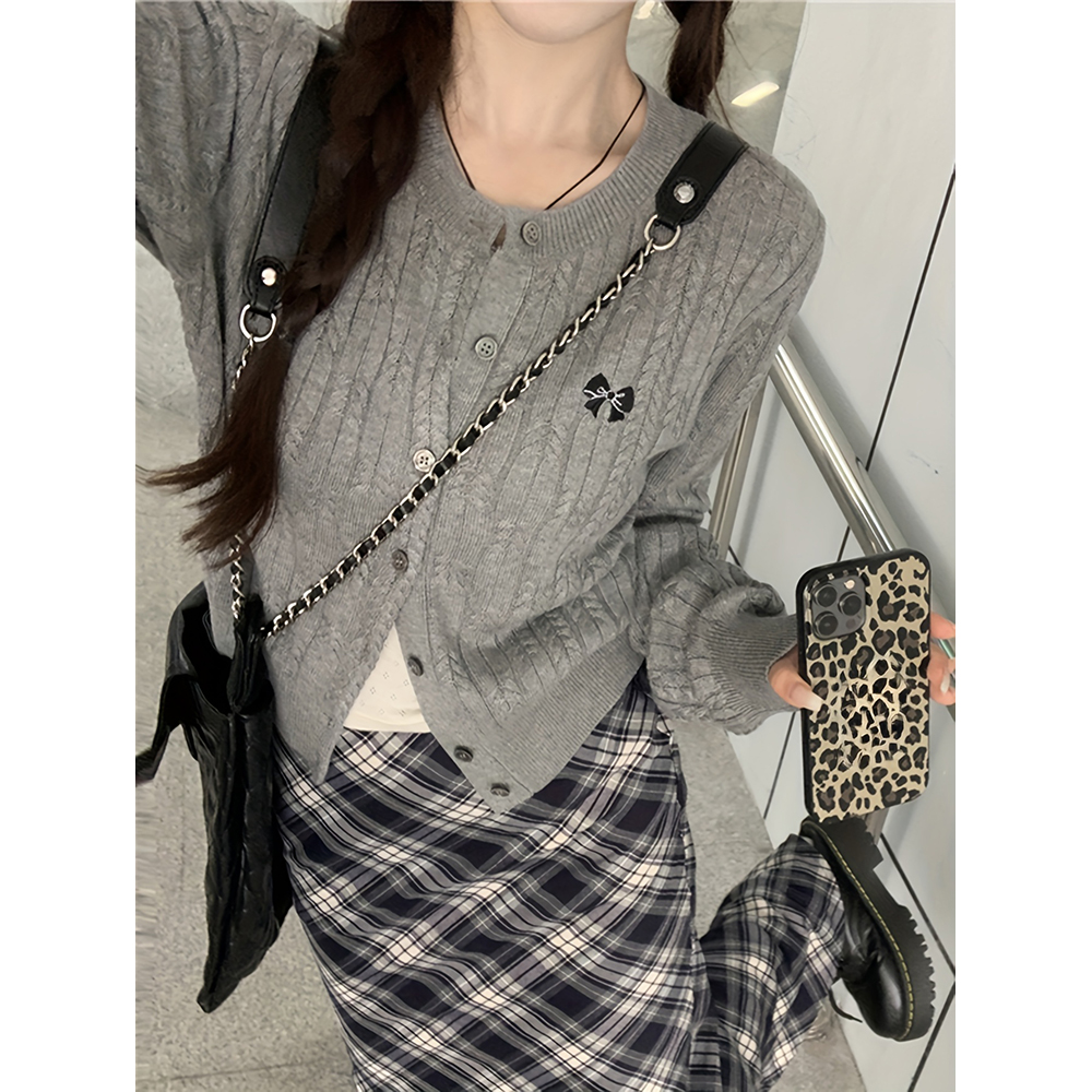 韩系百搭麻花针织开衫女休闲开衫短款长袖外套 16230