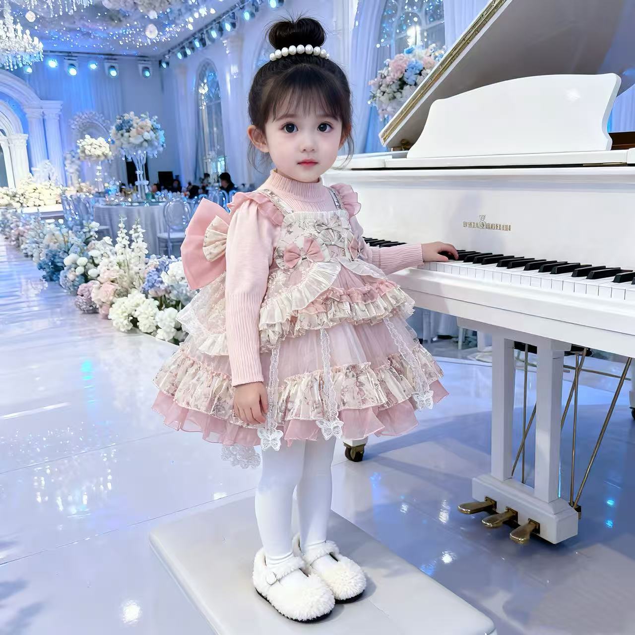 莫奈花园女宝宝秋冬款长袖文艺风洛丽塔毛衣蓬蓬裙