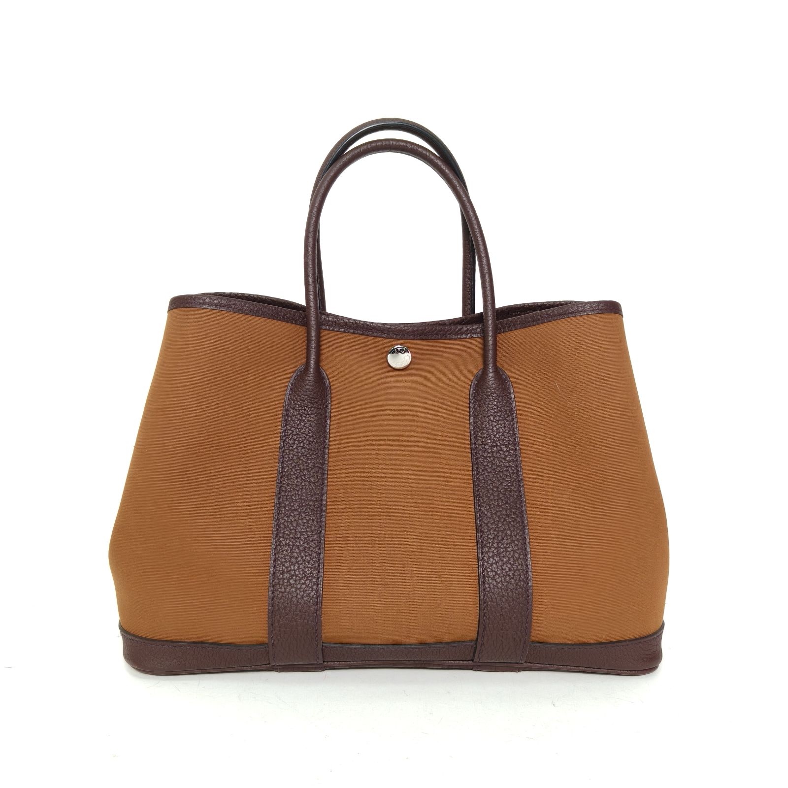 99新 Hermes/爱马仕 小花柳花园包 30 乌木色拼栗子色 Z刻 银扣 