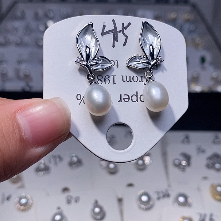 耳饰银S925镶嵌淡水珍珠