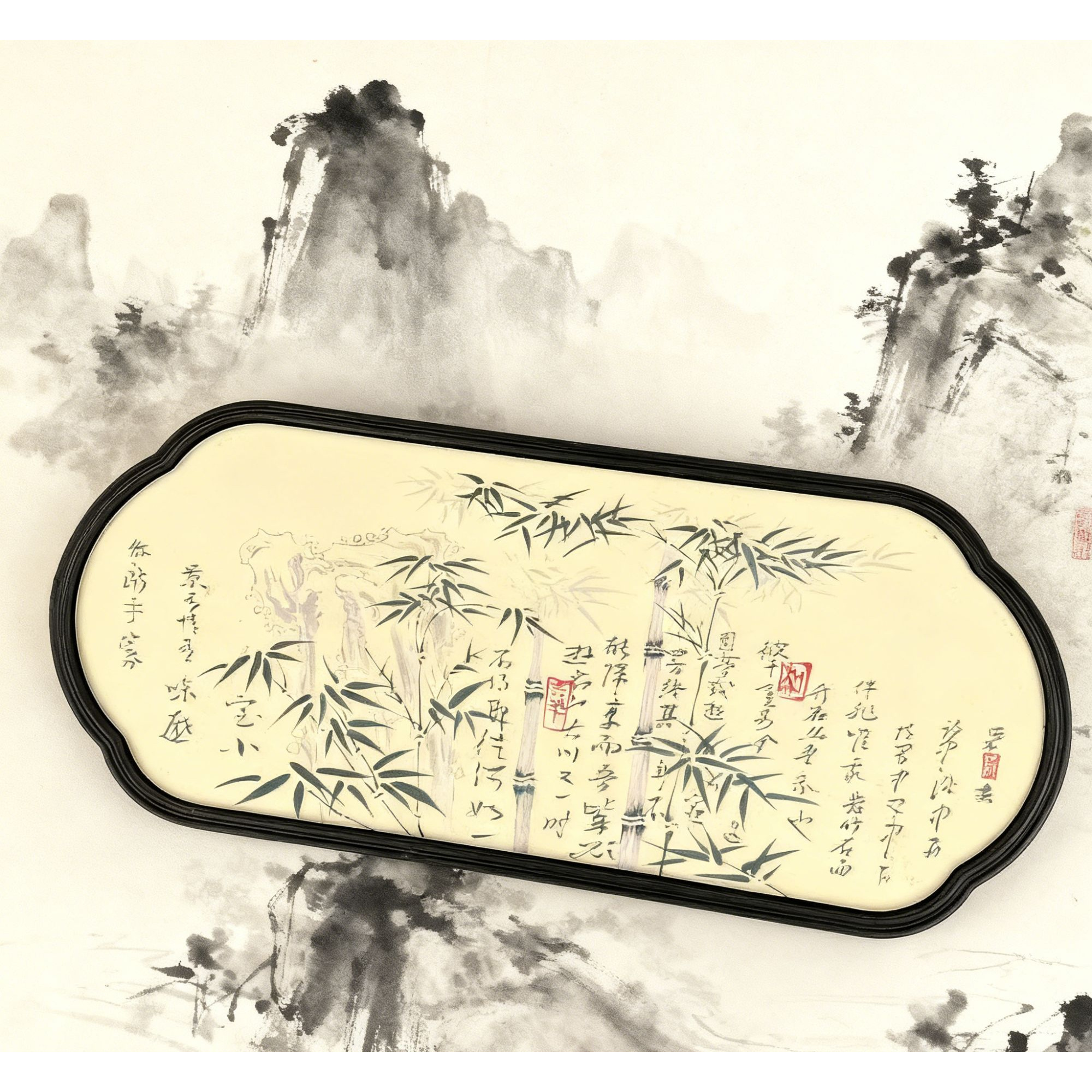 克克茶具HQ墨竹国风吸水茶盘干泡盘-2760