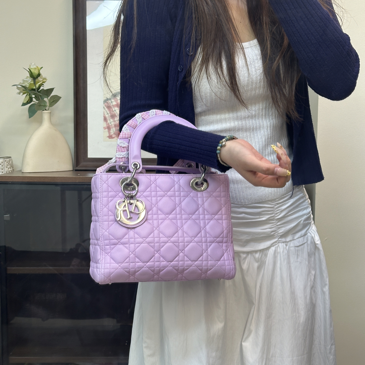 95新 DIOR/迪奥 紫色五格戴妃手提单肩