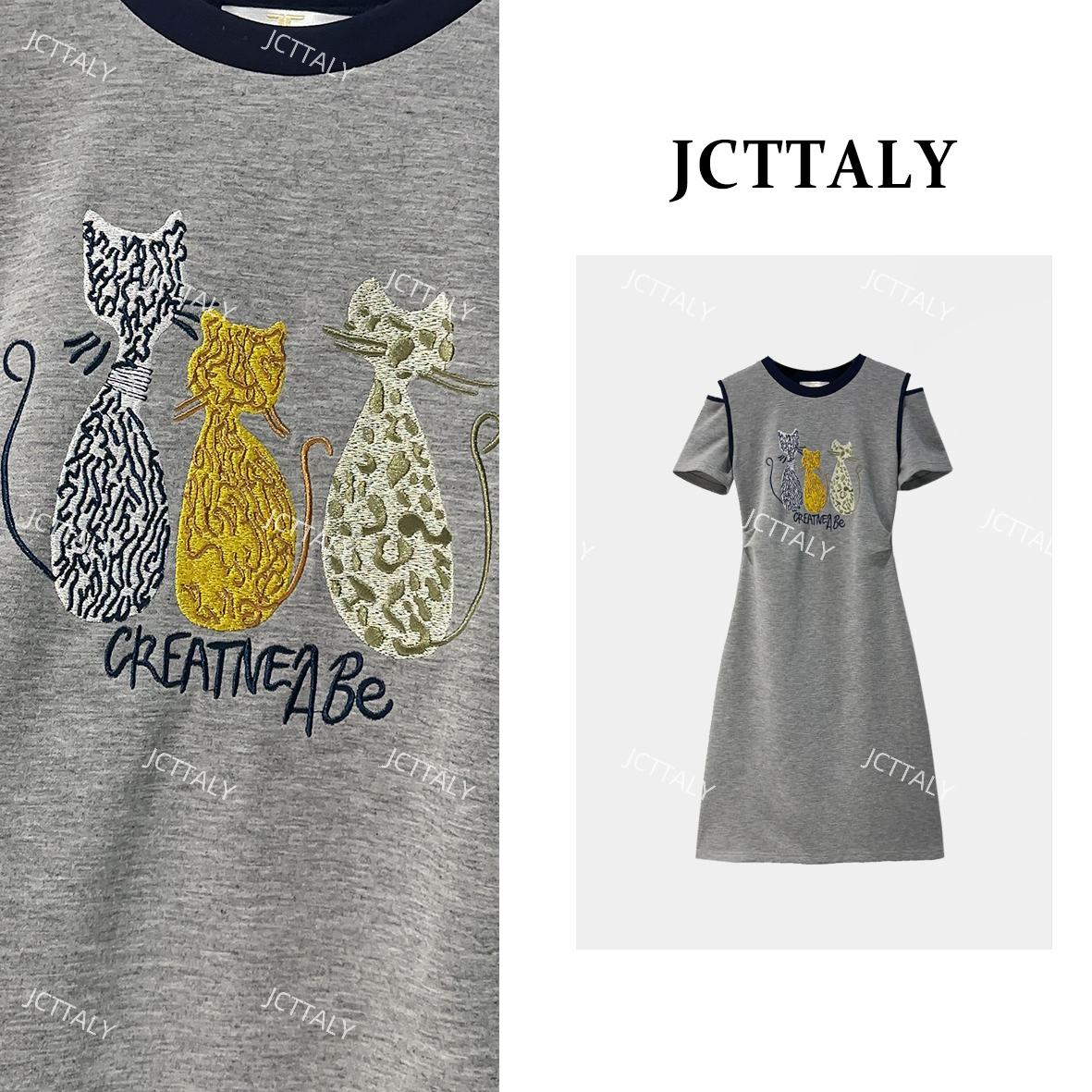 【CC】休闲风猫之家收腰显瘦25夏季连衣裙女JC-A3589