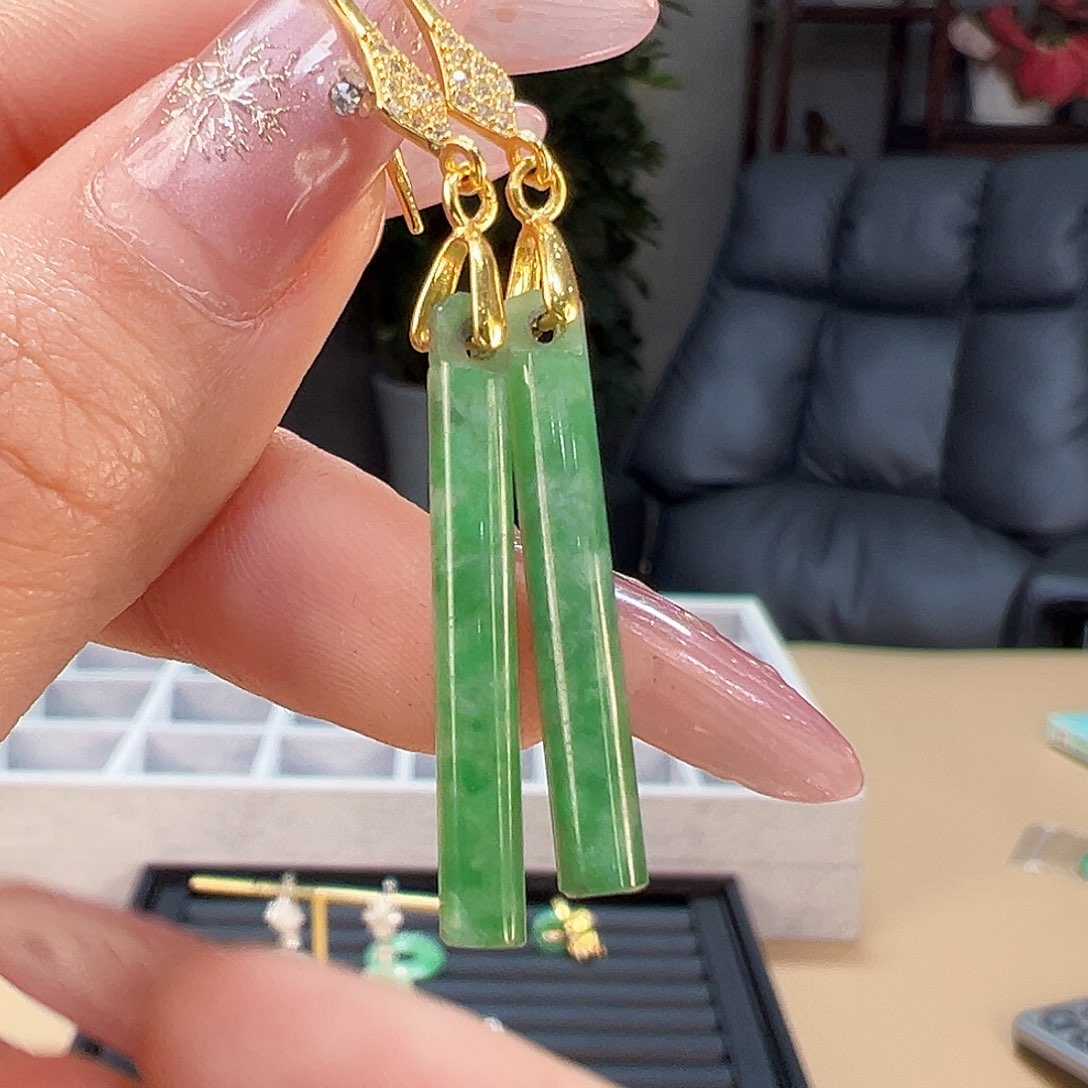 翡翠耳饰银S925镶嵌耳环49