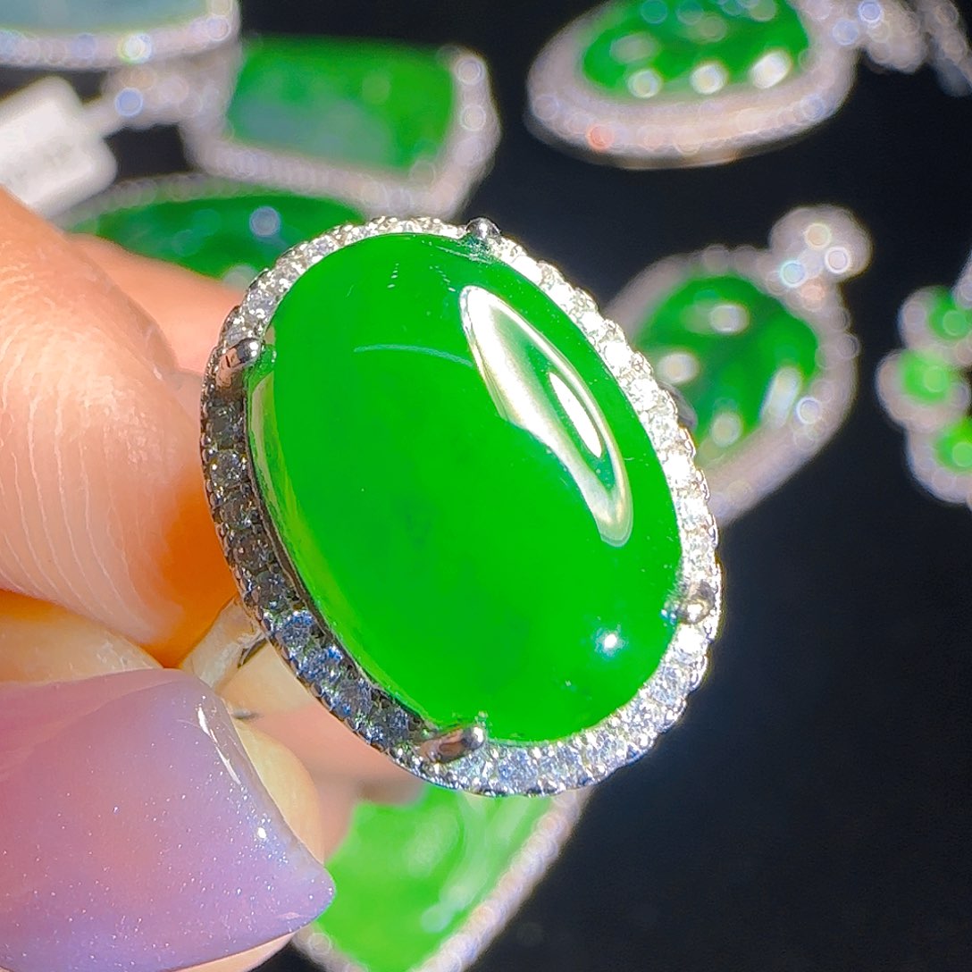 翡翠戒指银S925镶嵌天然