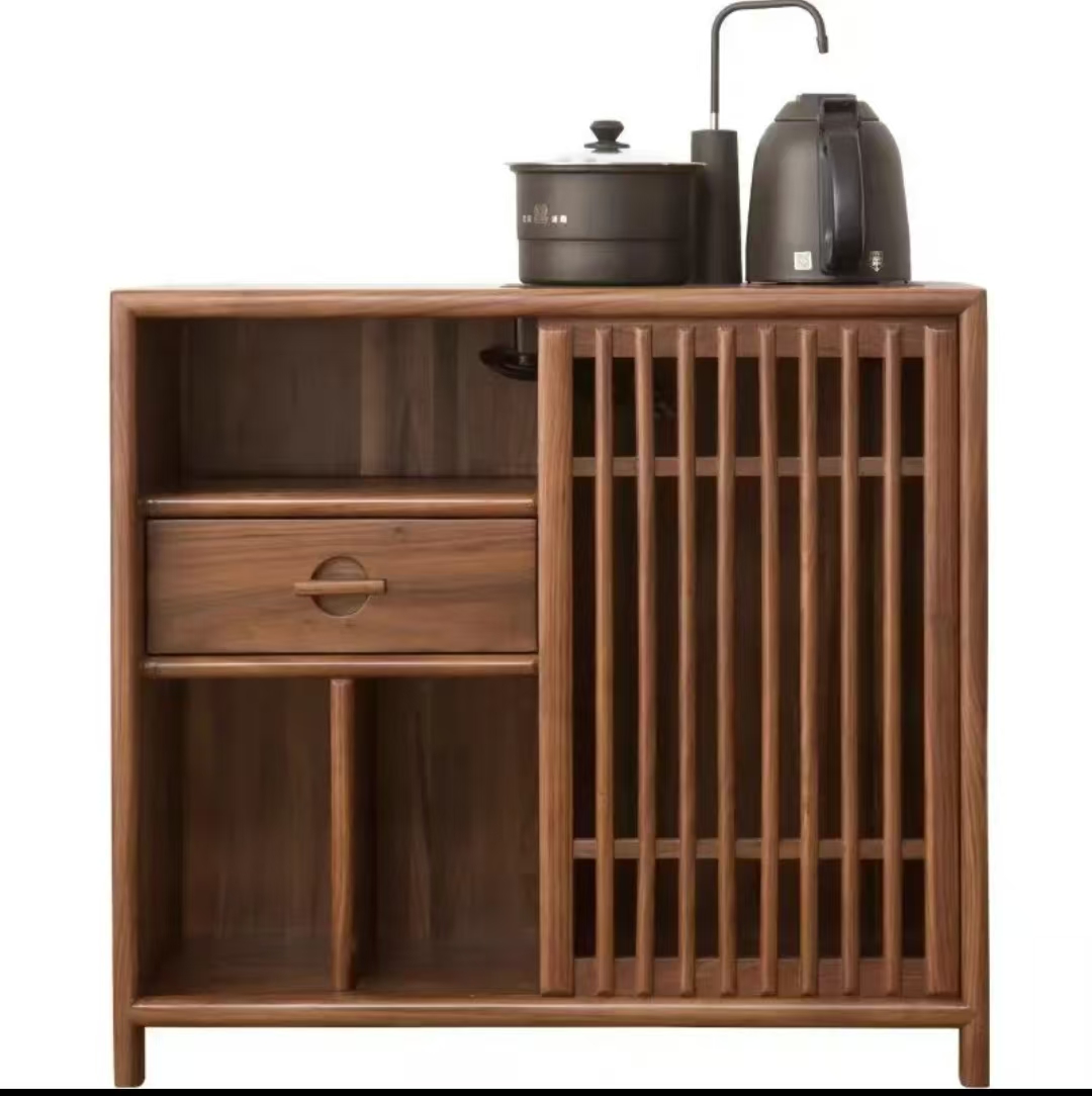 新中式家用卯榫艺术茶柜推拉收纳柜原木置物柜