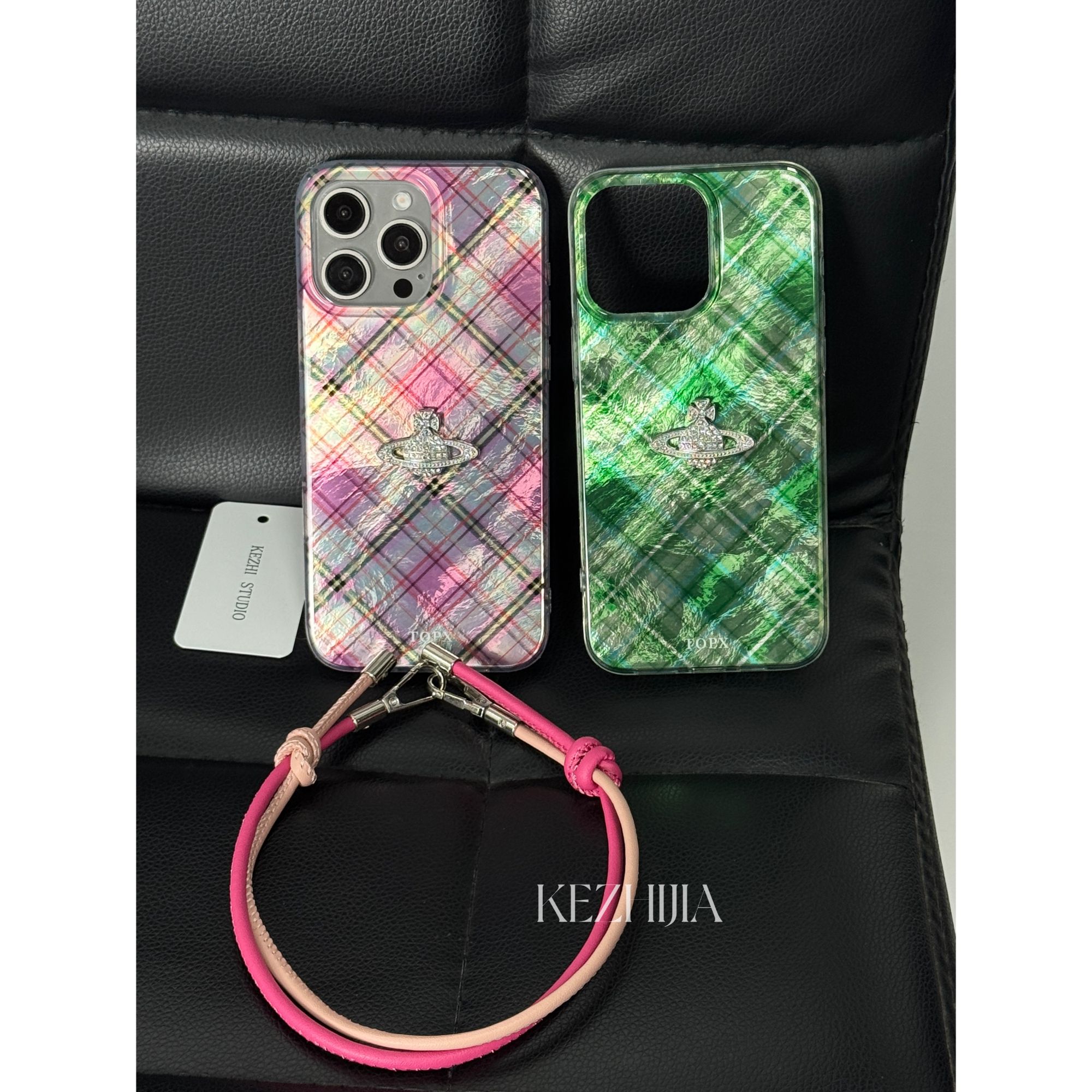 【壳之】高级闪钻西太后格纹适用苹果16/15/14/13promax手机壳ins风