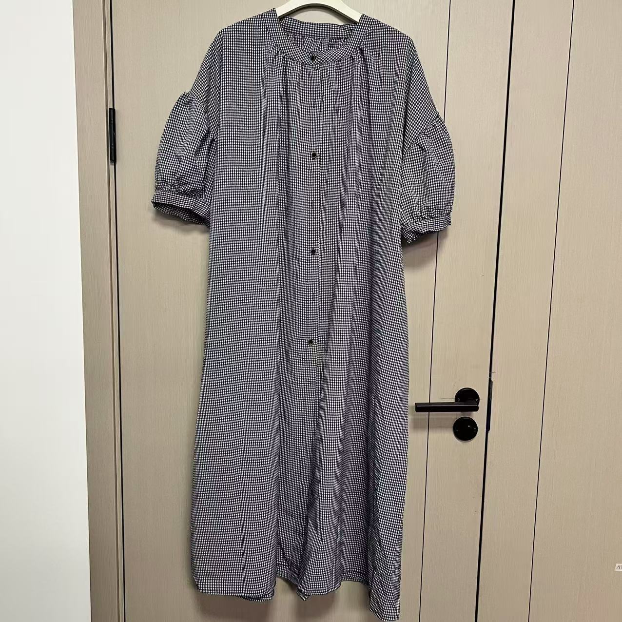 【沐木流浪记】时尚格子百搭短袖连衣裙Z