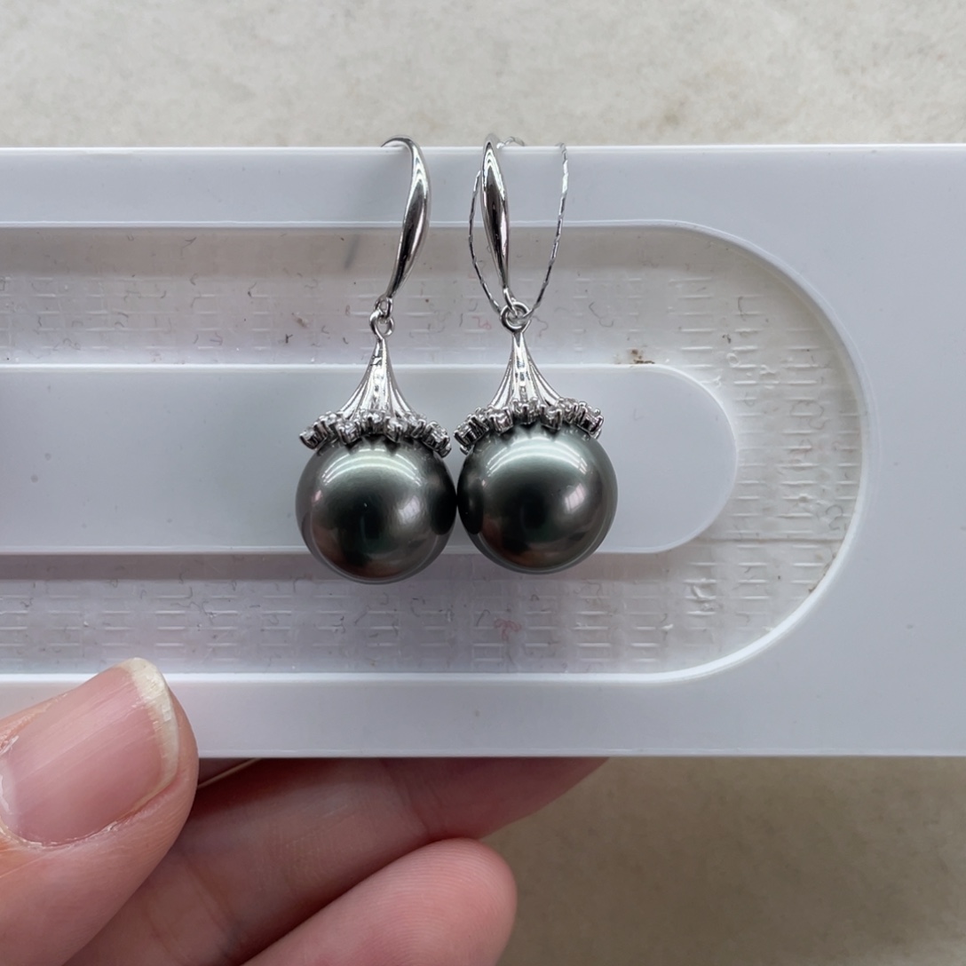 海水珍珠耳饰银S925镶嵌12-13mm