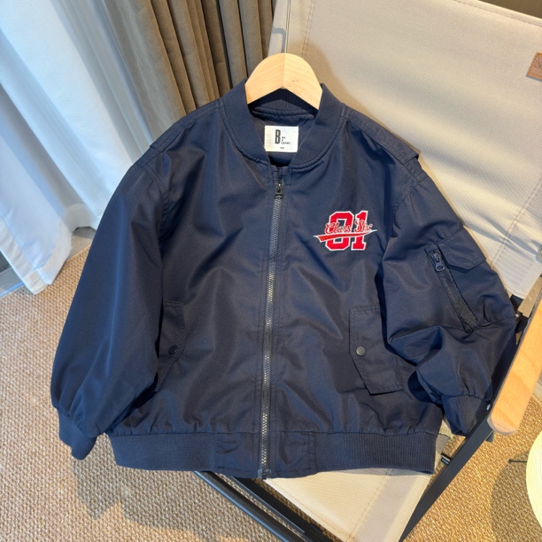 男童藏青色棒球服外套秋季新款重工绣花短外套洋气女童立领夹克衫