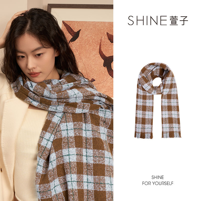 SHINE 拉毛气质格子时尚百搭韩版加厚围巾