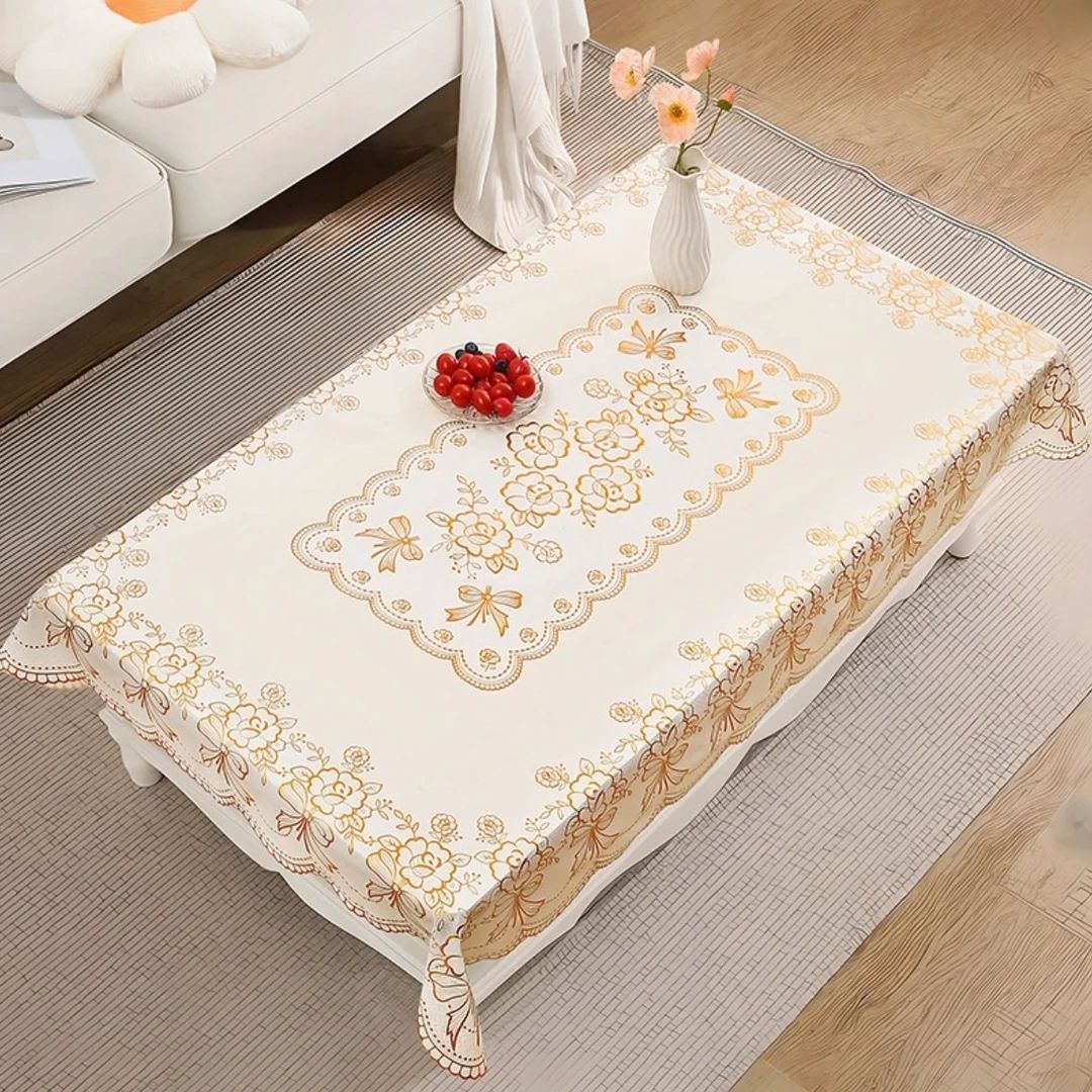 90*140长方形家用PVC桌布烫金花纹防水防油防烫免洗
