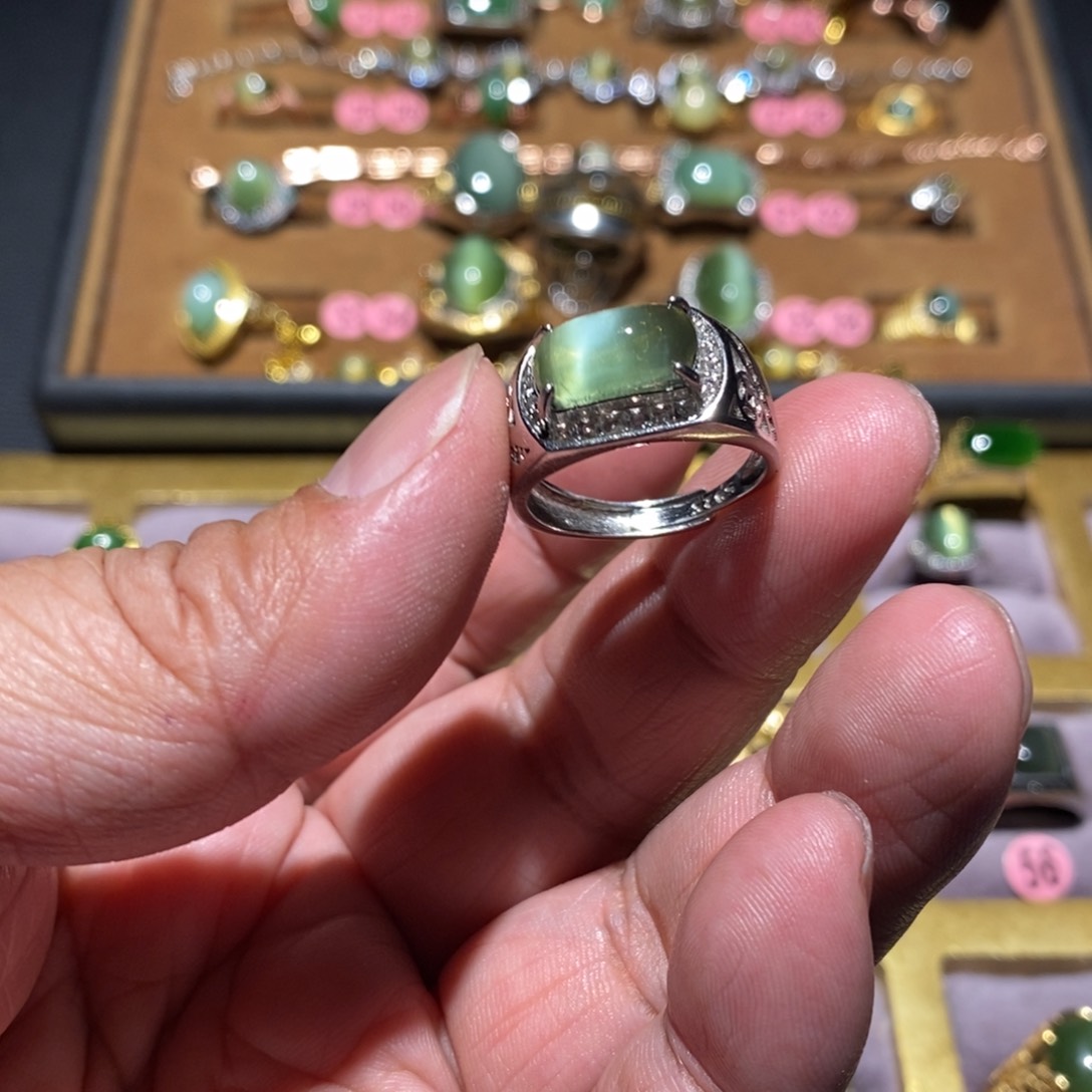 和田玉（碧玉）戒指银S925镶嵌朝**拾