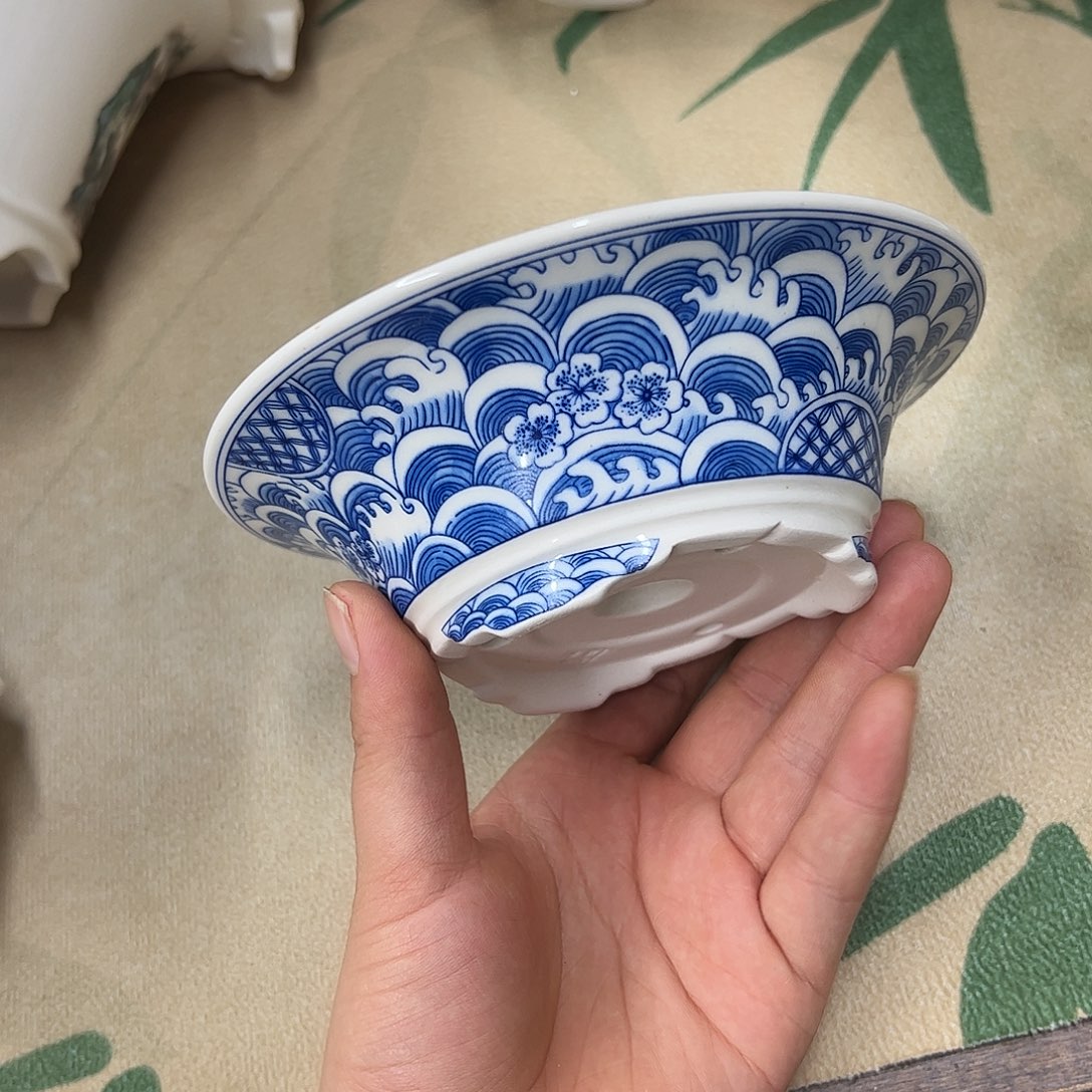 紫砂花盆876号瑕疵15/5cm仿手绘海浪花纹