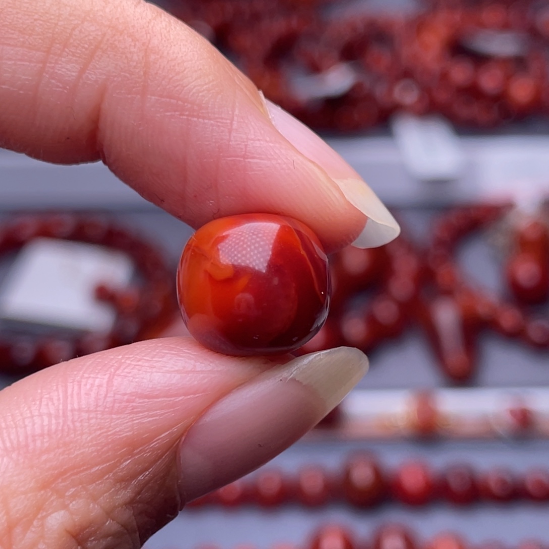 没***王南红玛瑙未镶嵌配珠12.2mn瓦西柿子红牛血火焰老型珠
