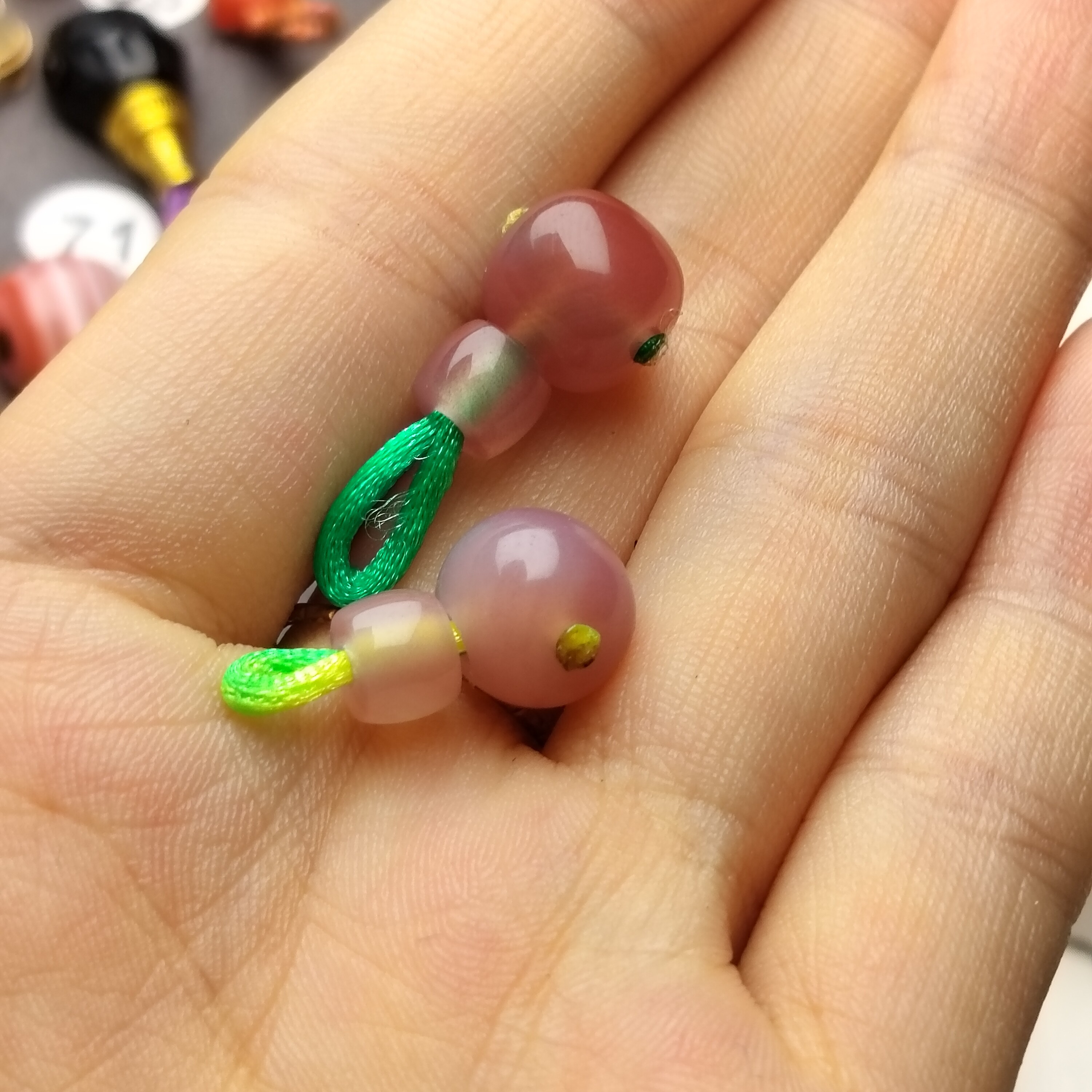 diy粉糯满沙珠改三通 尺寸9mm左右 文玩配饰