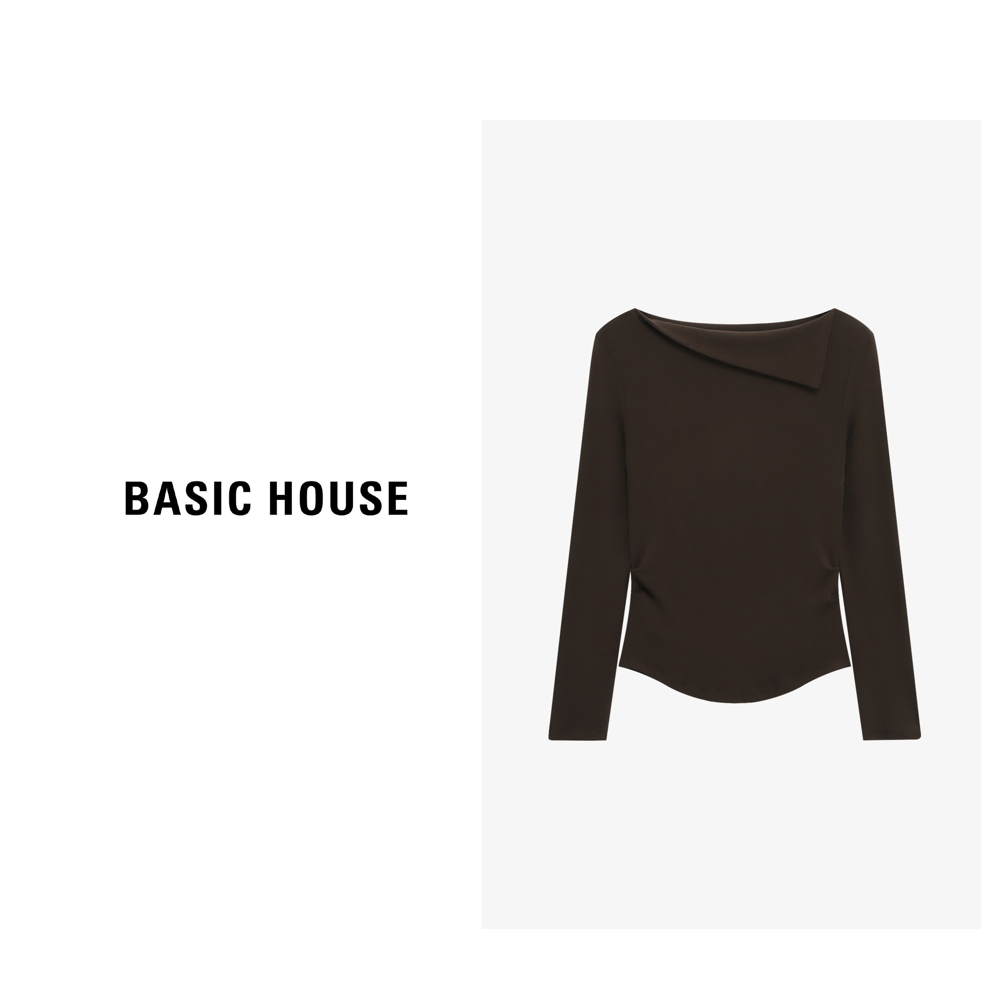 Basic House/百家好新款秋季不规则领口显瘦气质T恤-B0625B5ILL2