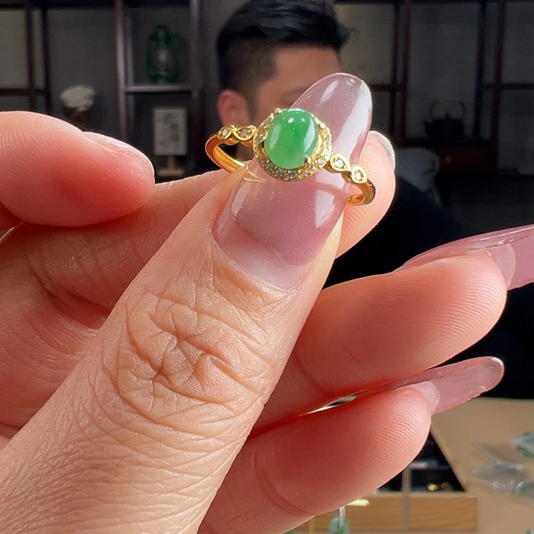 翡翠银S925镶嵌戒指戒指