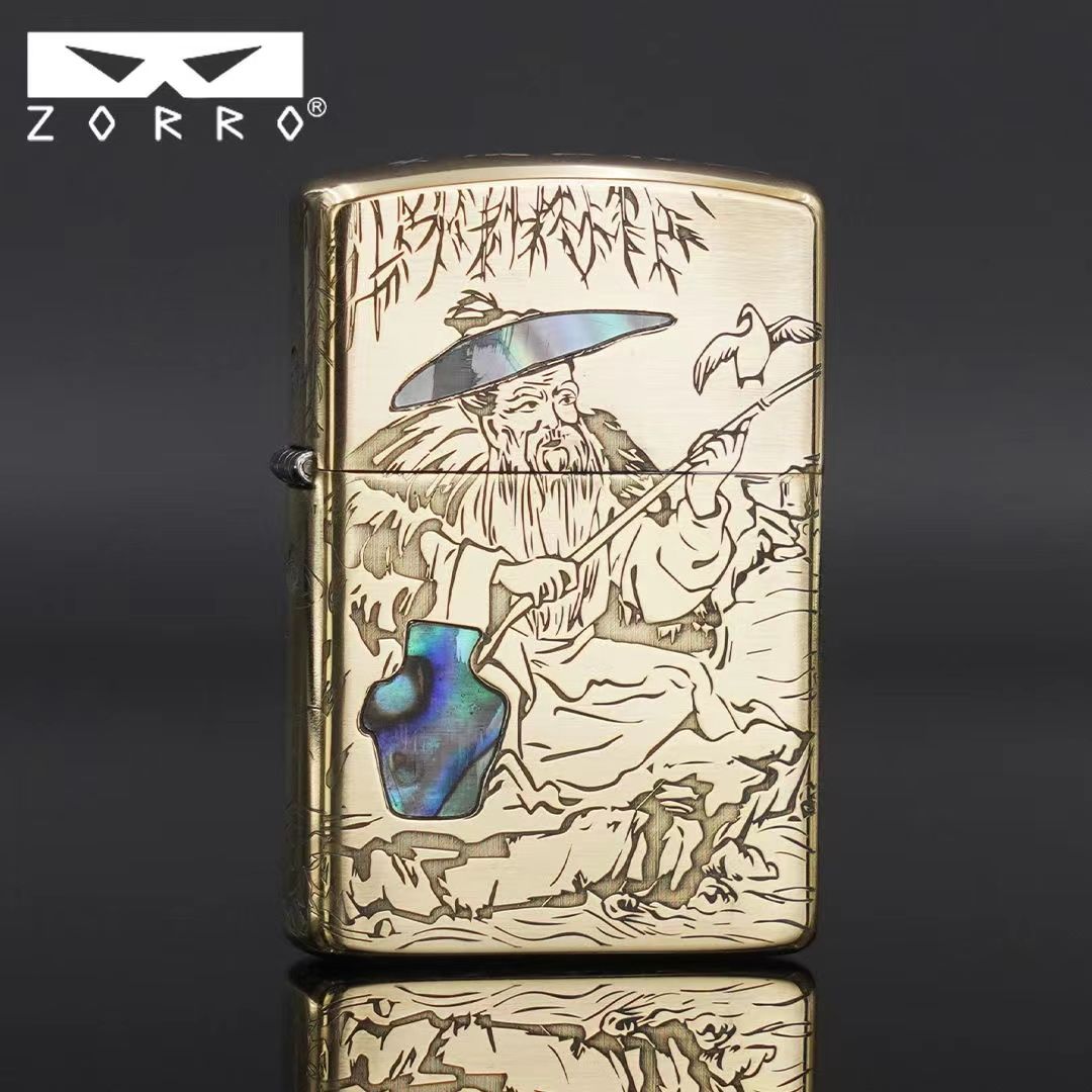 ZORRO佐罗二代彩贝镶嵌姜太公钓鱼防风煤油打火机高颜值节日礼物
